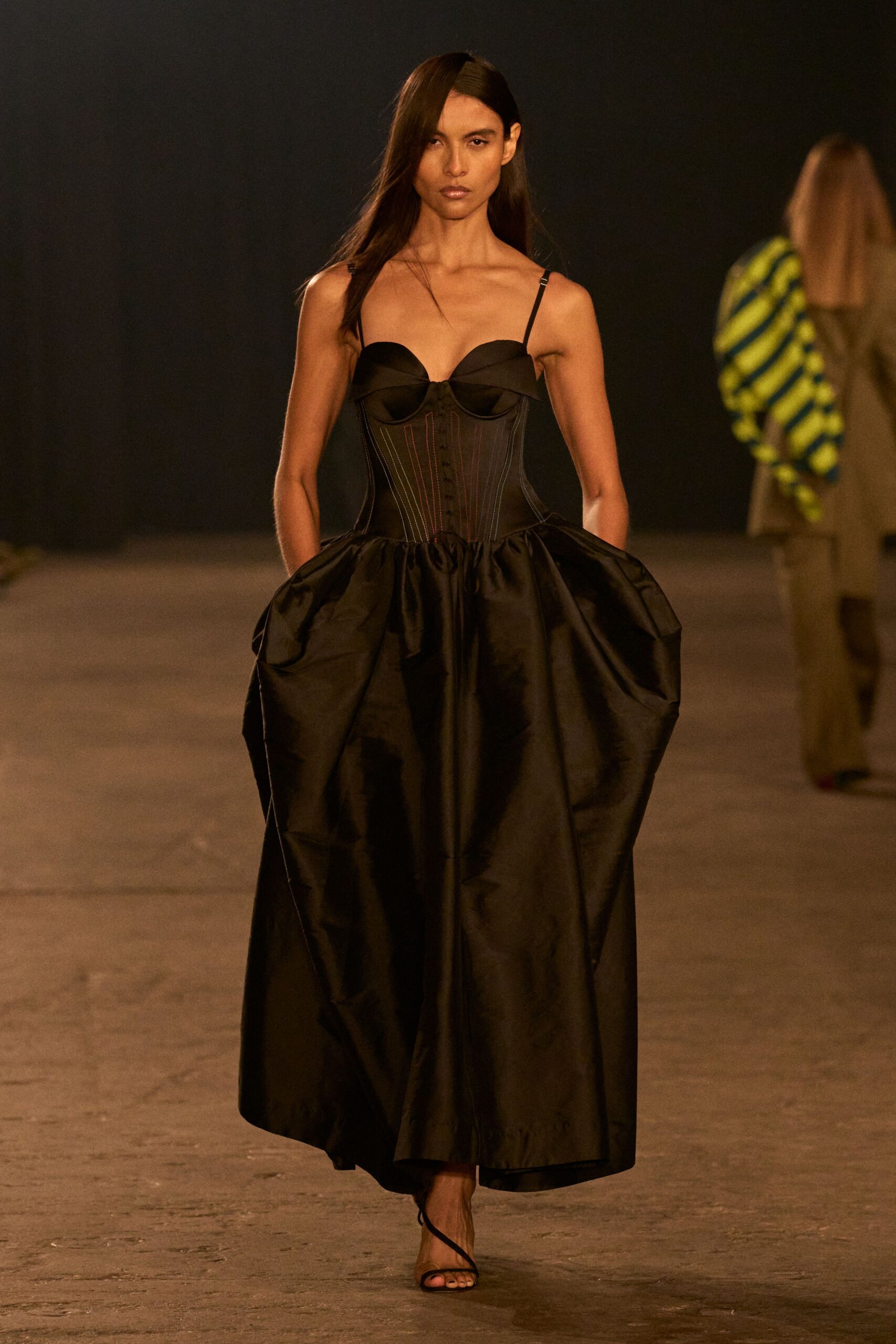 black silk sleeveless gown
