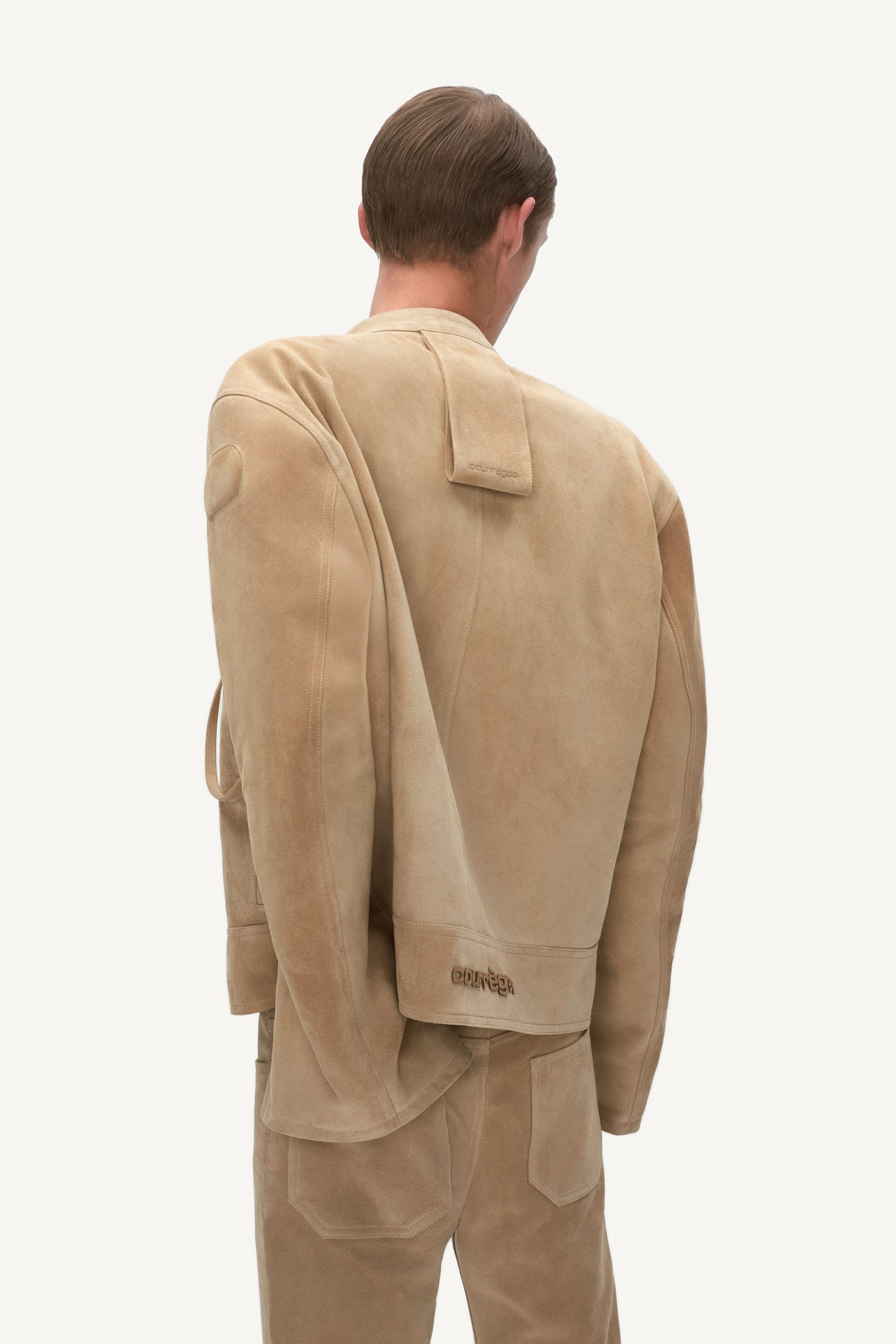 beige suede long-sleeve relaxed jacket