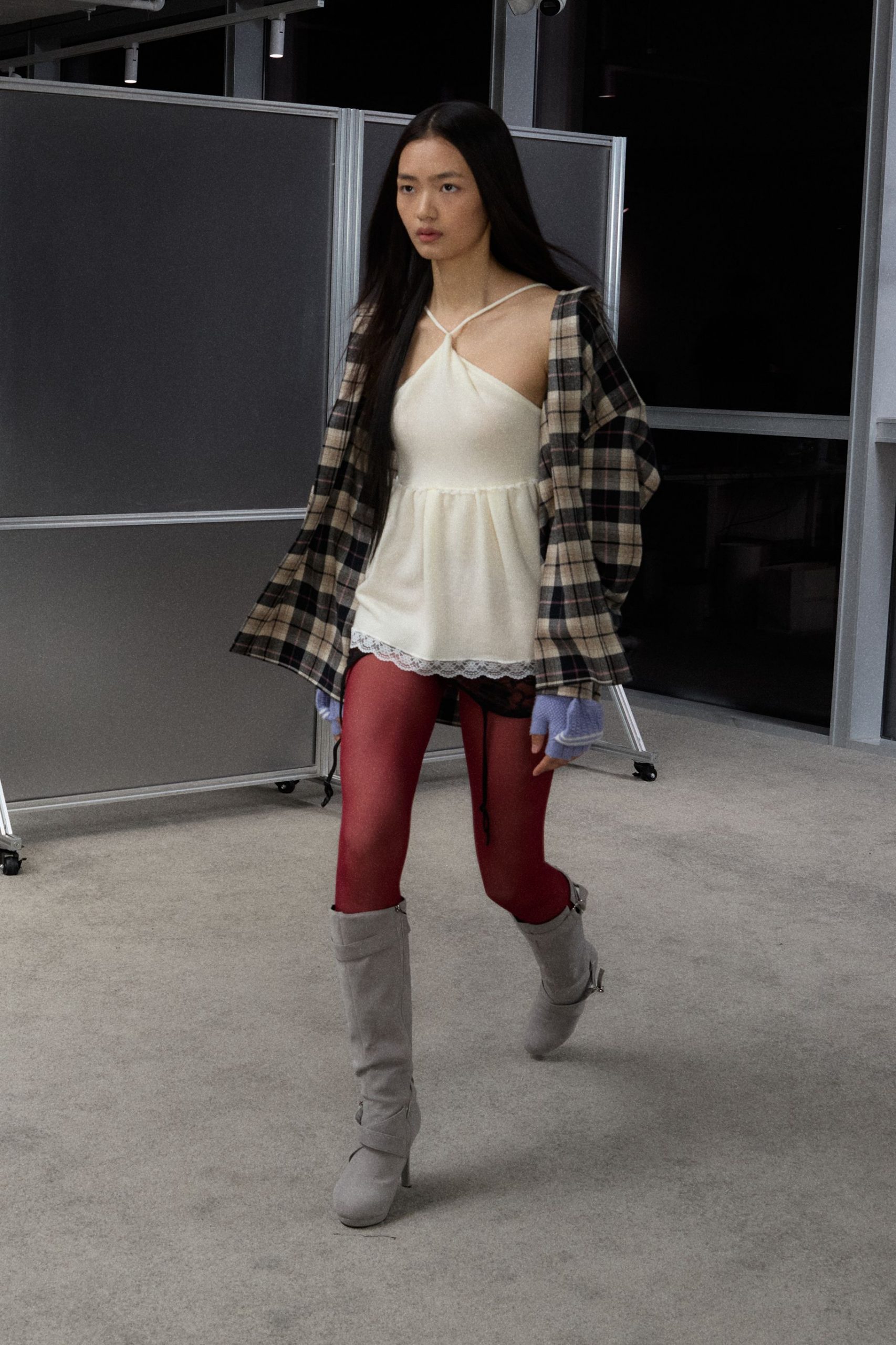 red cotton fitted leggings