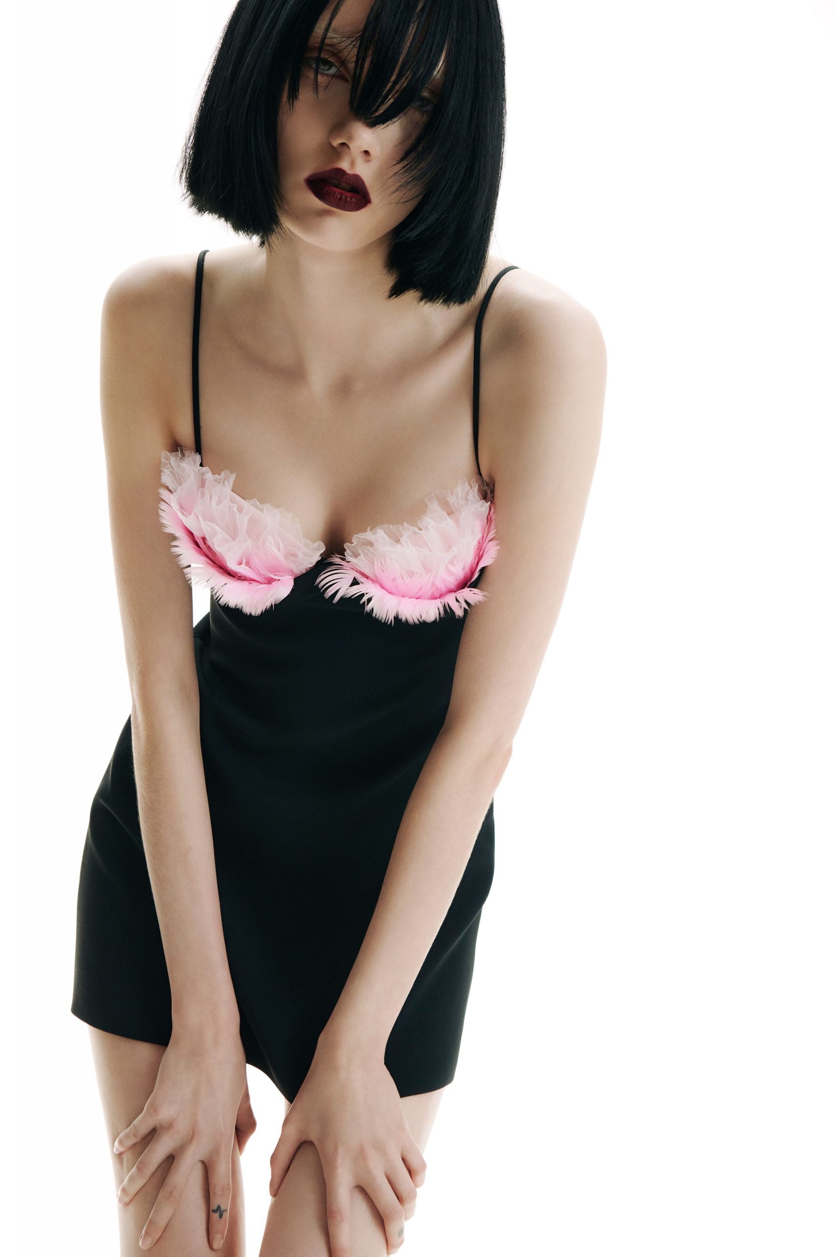 black silk sleeveless mini dress