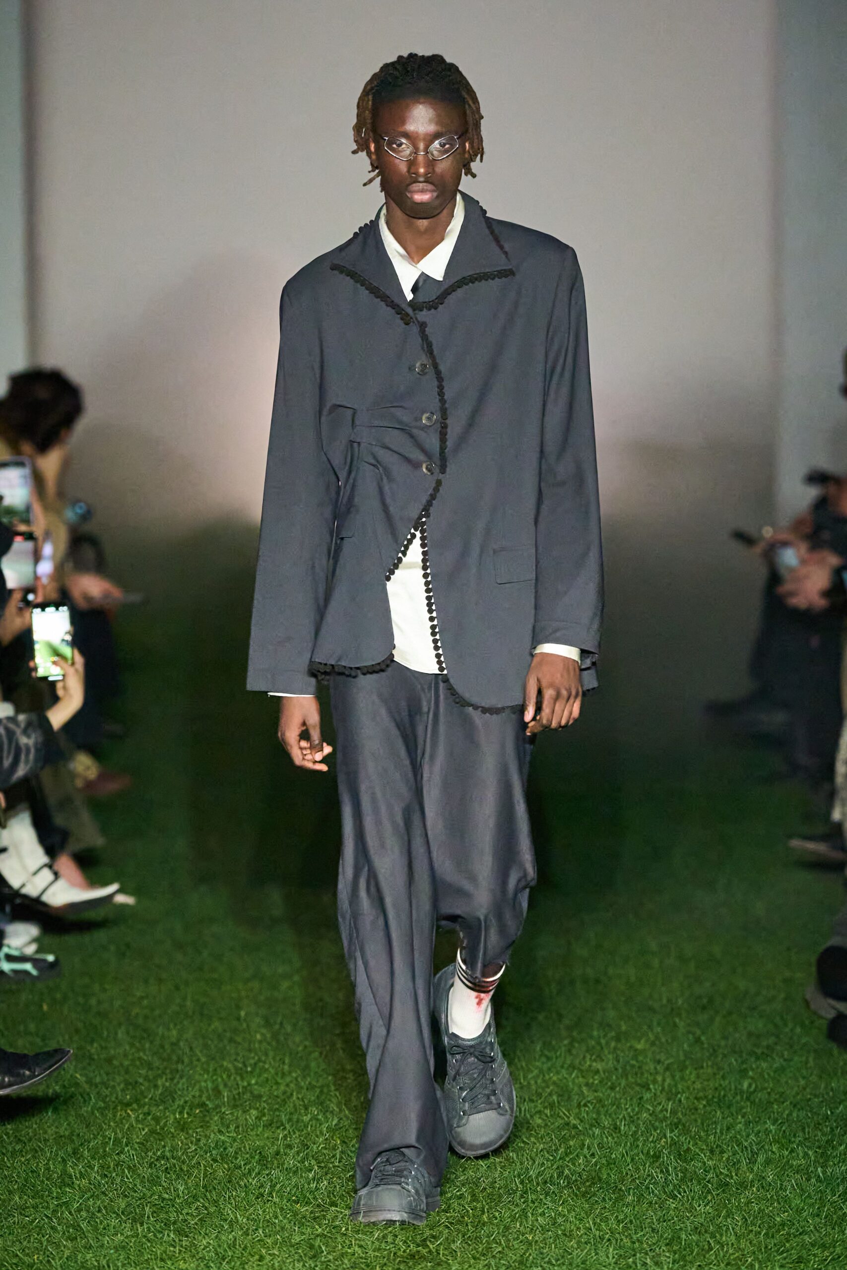 gray relaxed jacket with white shirt