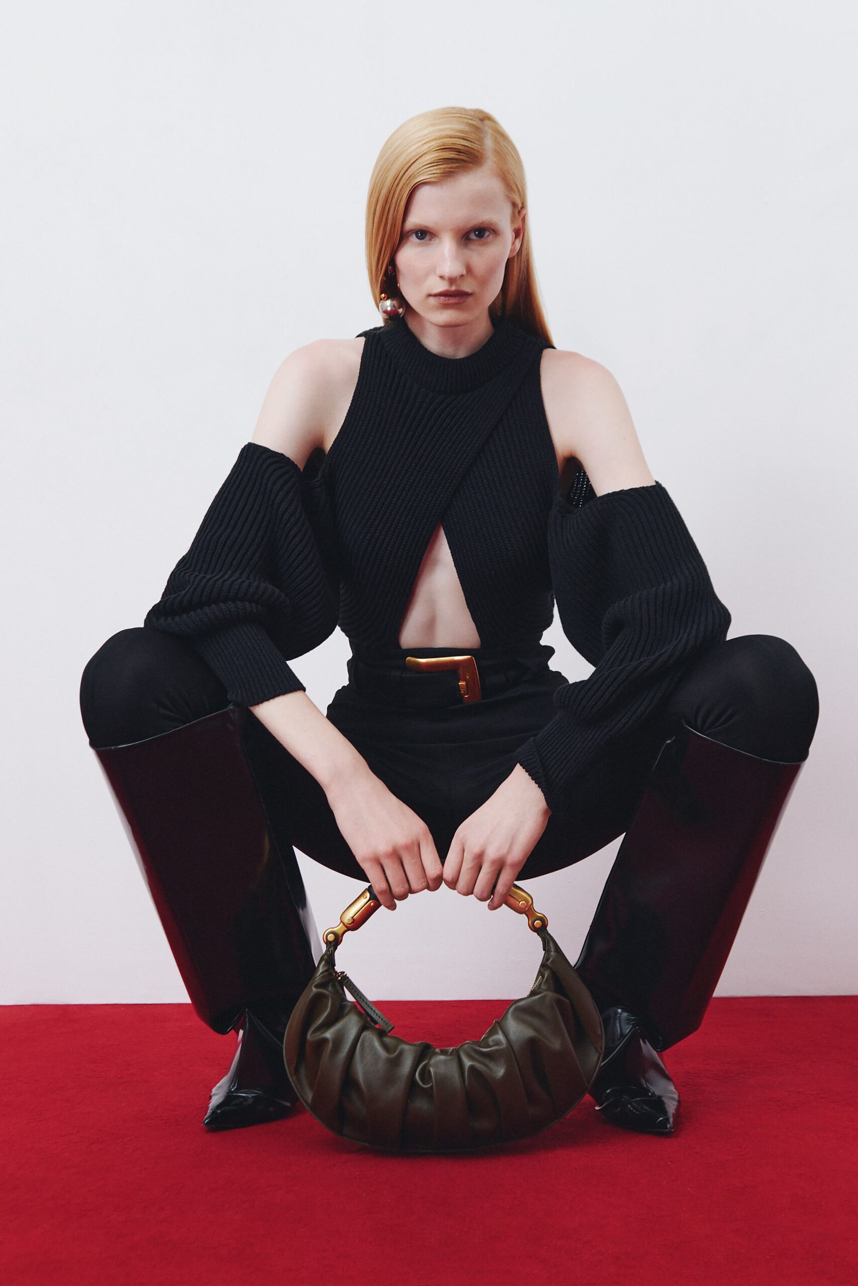 brown leather structured embellished shiny belt