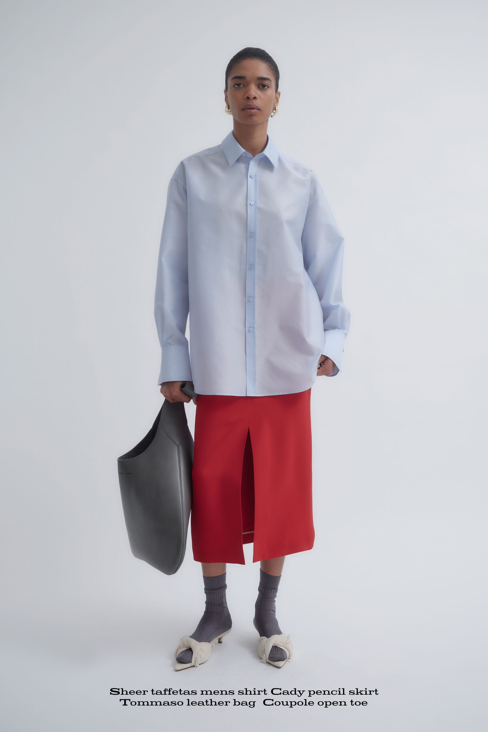 blue silk long-sleeve collared relaxed pencil sheer shirt