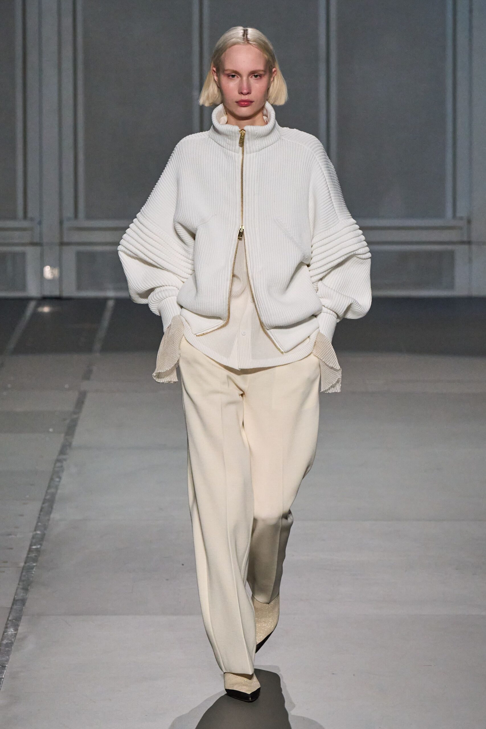 white oversized jacket with relaxed pants