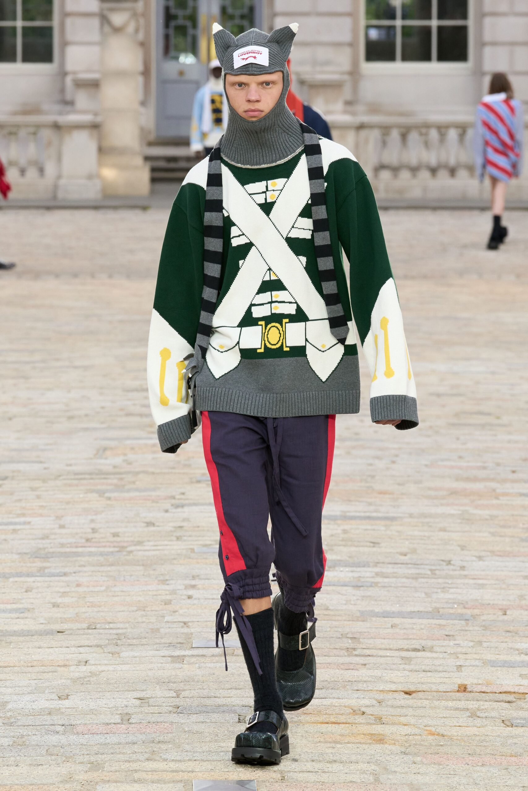 green wool long-sleeve high-neck relaxed embroidered sweater