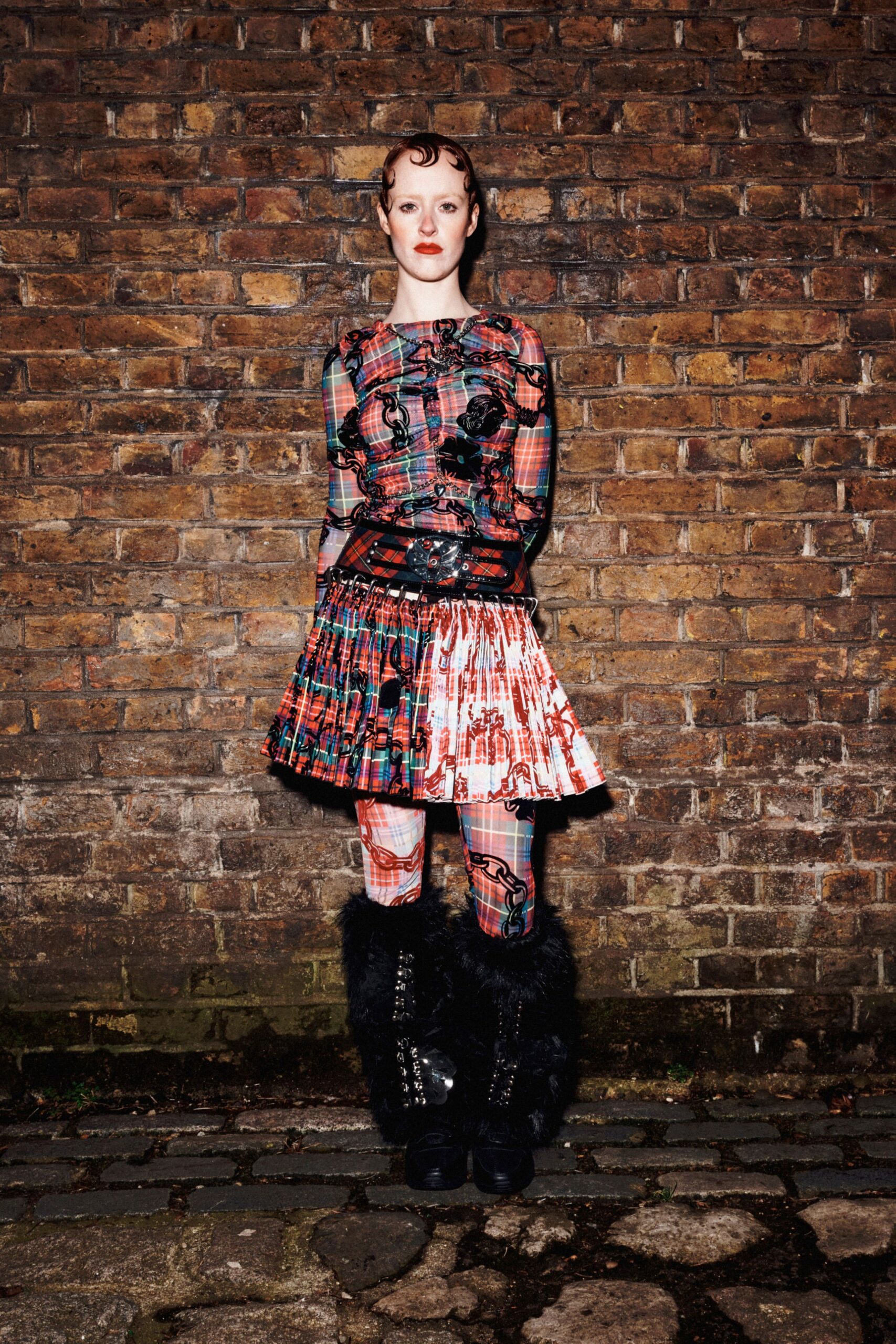 multi cotton long-sleeve collared fitted printed top