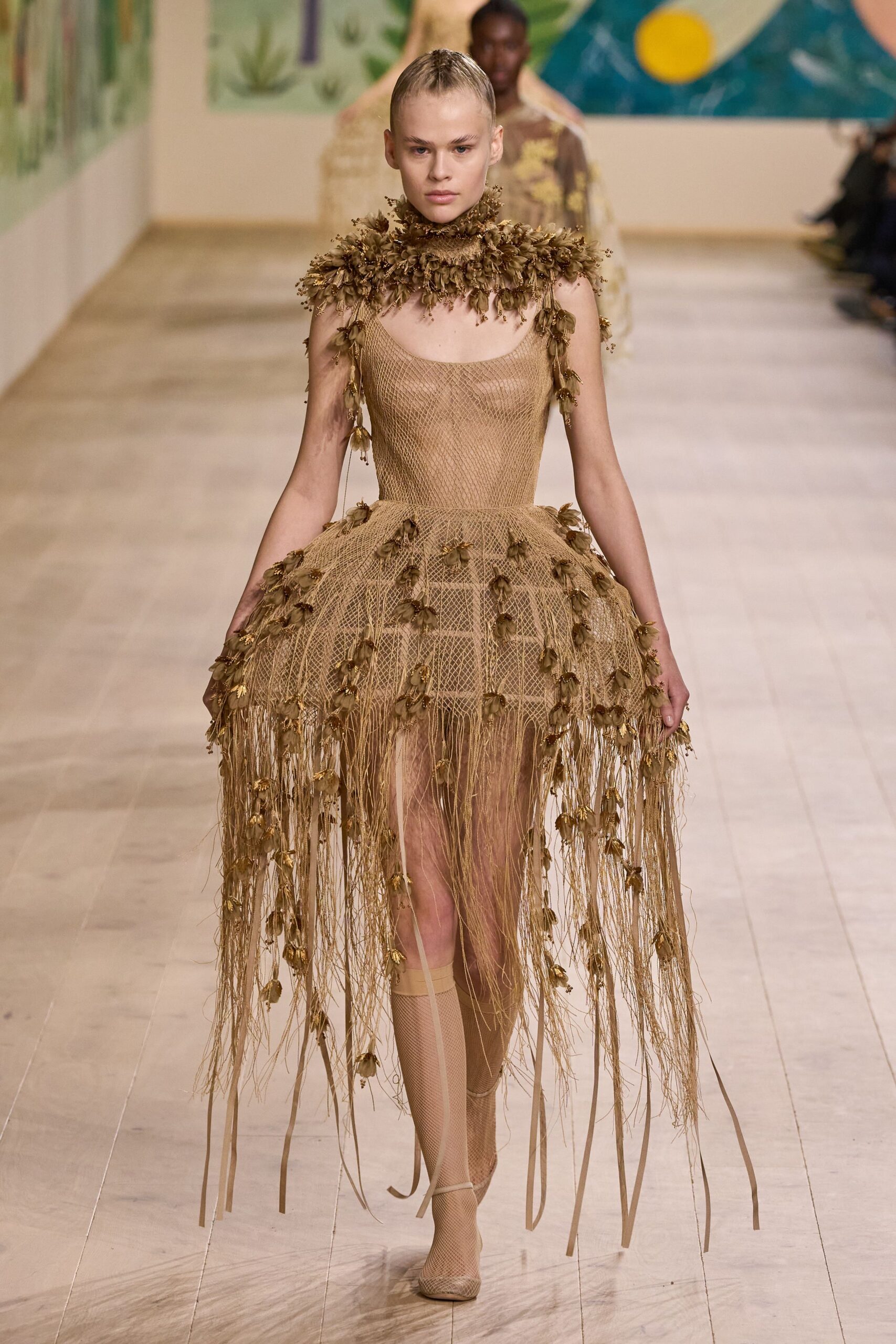 brown mesh sleeveless fitted ruffled layered sheer dress