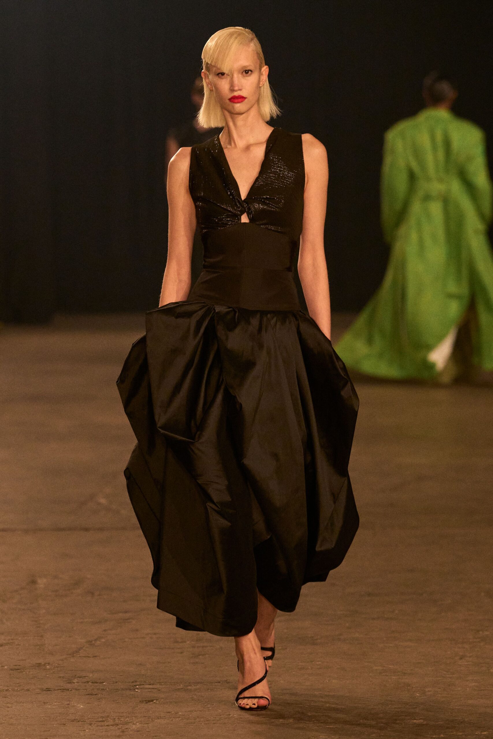black silk sleeveless dress