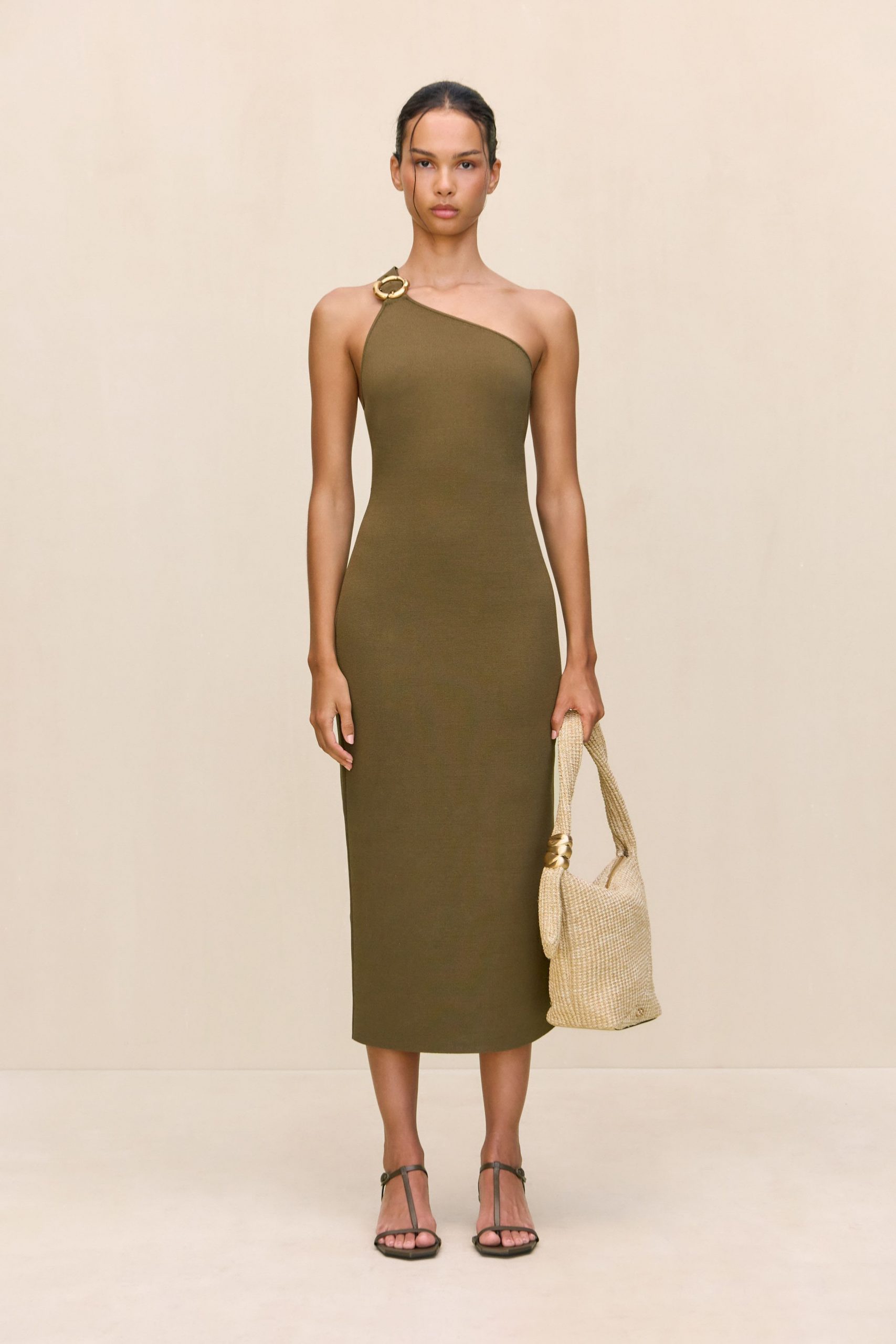 fitted green midi dress
