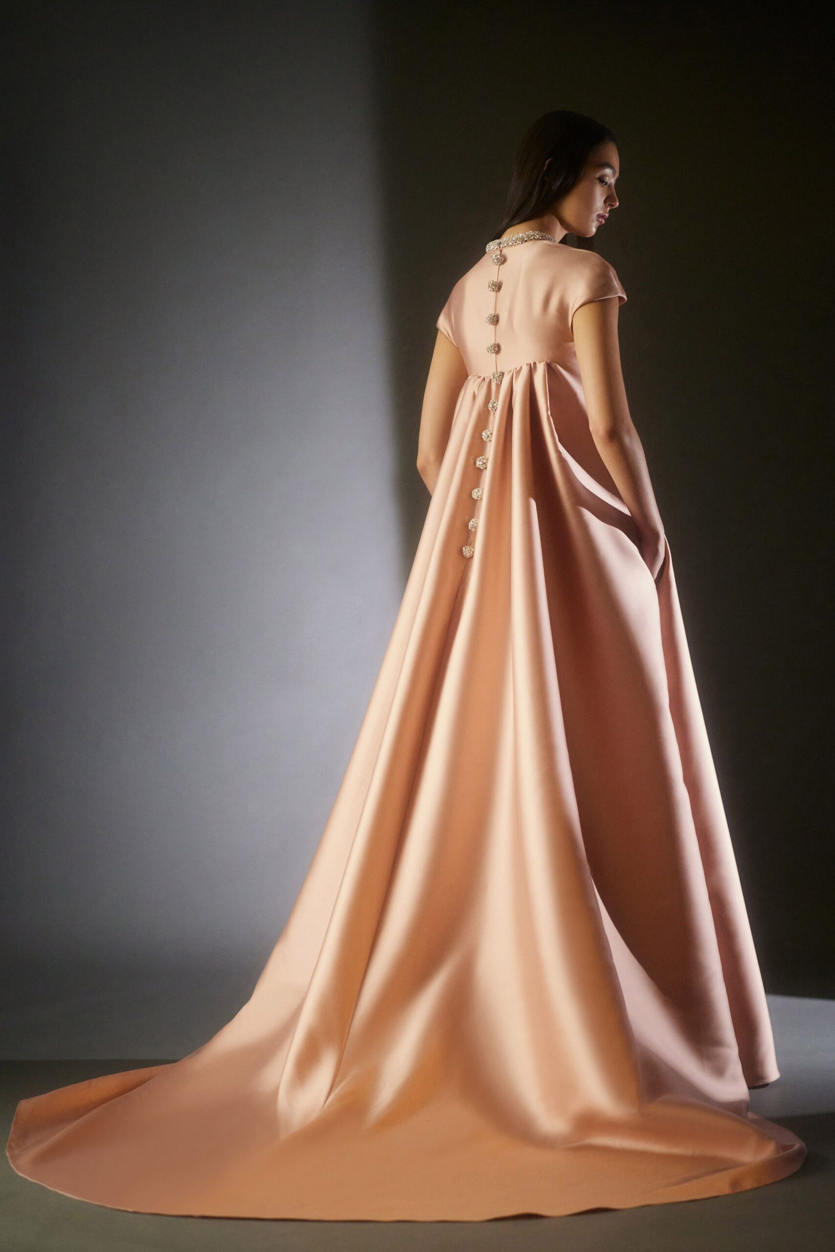 pink satin fitted gown