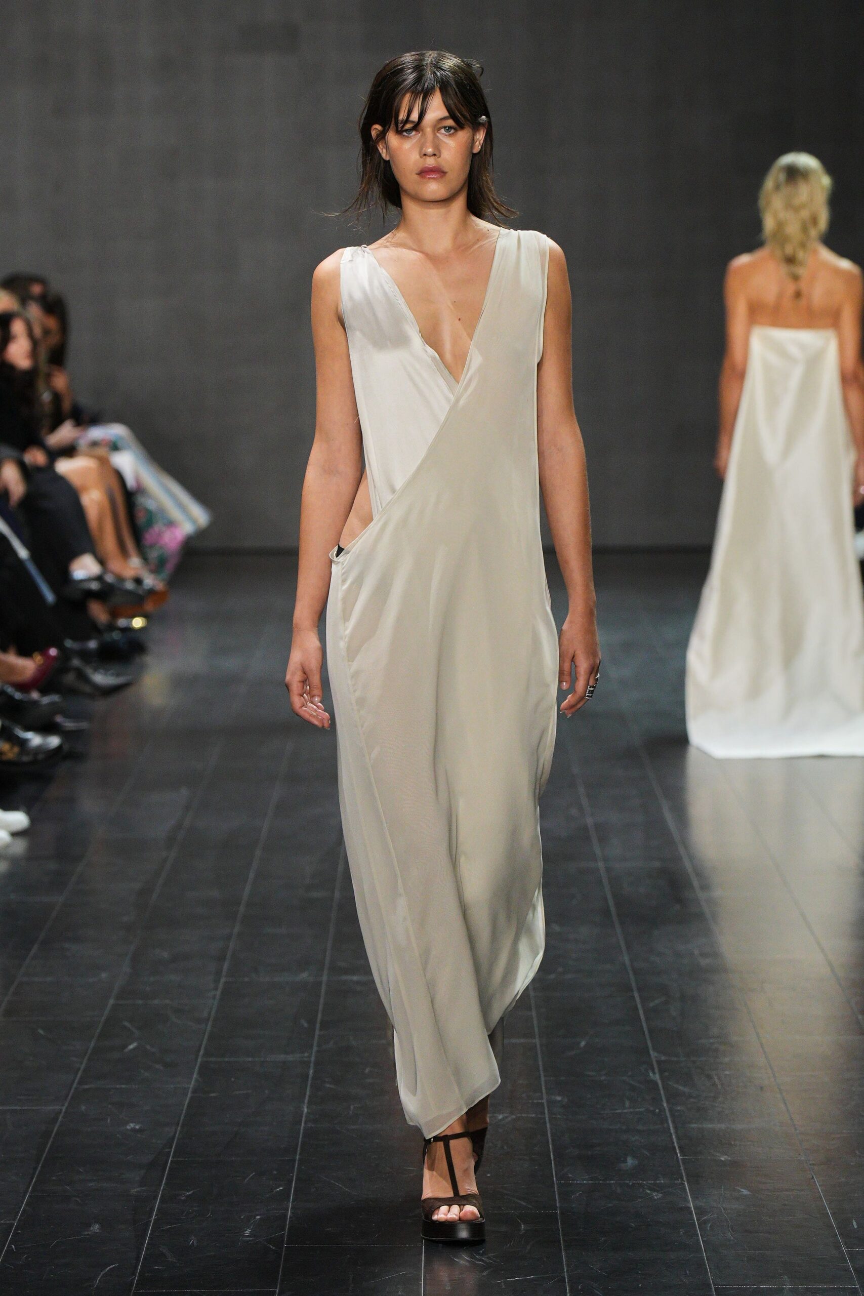 ivory draped maxi dress