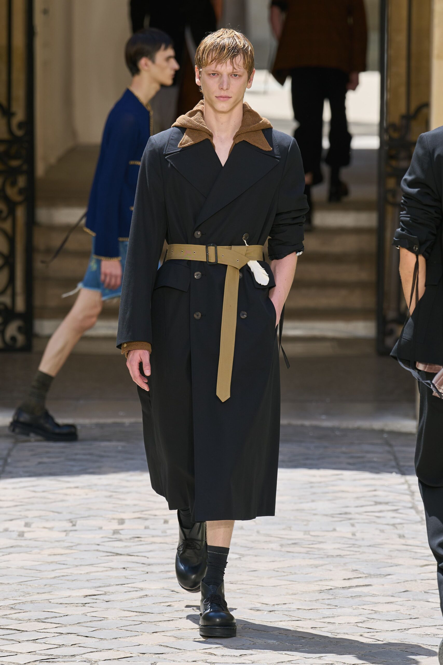 black belted trench coat with shoes