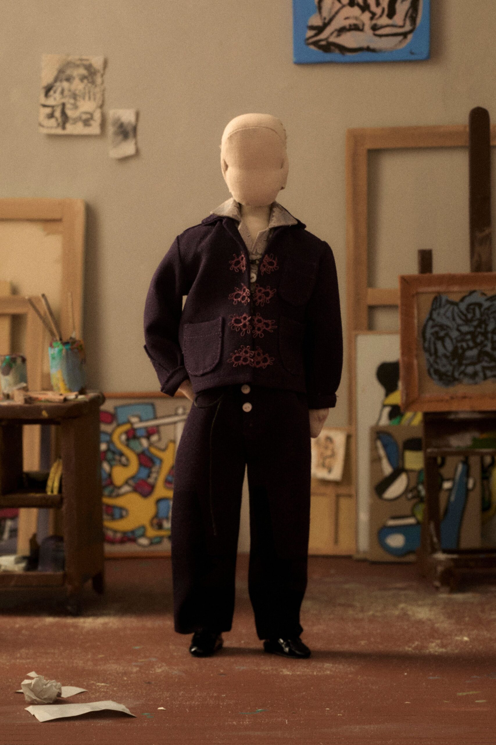 purple cotton long-sleeve collared tailored buttoned suit