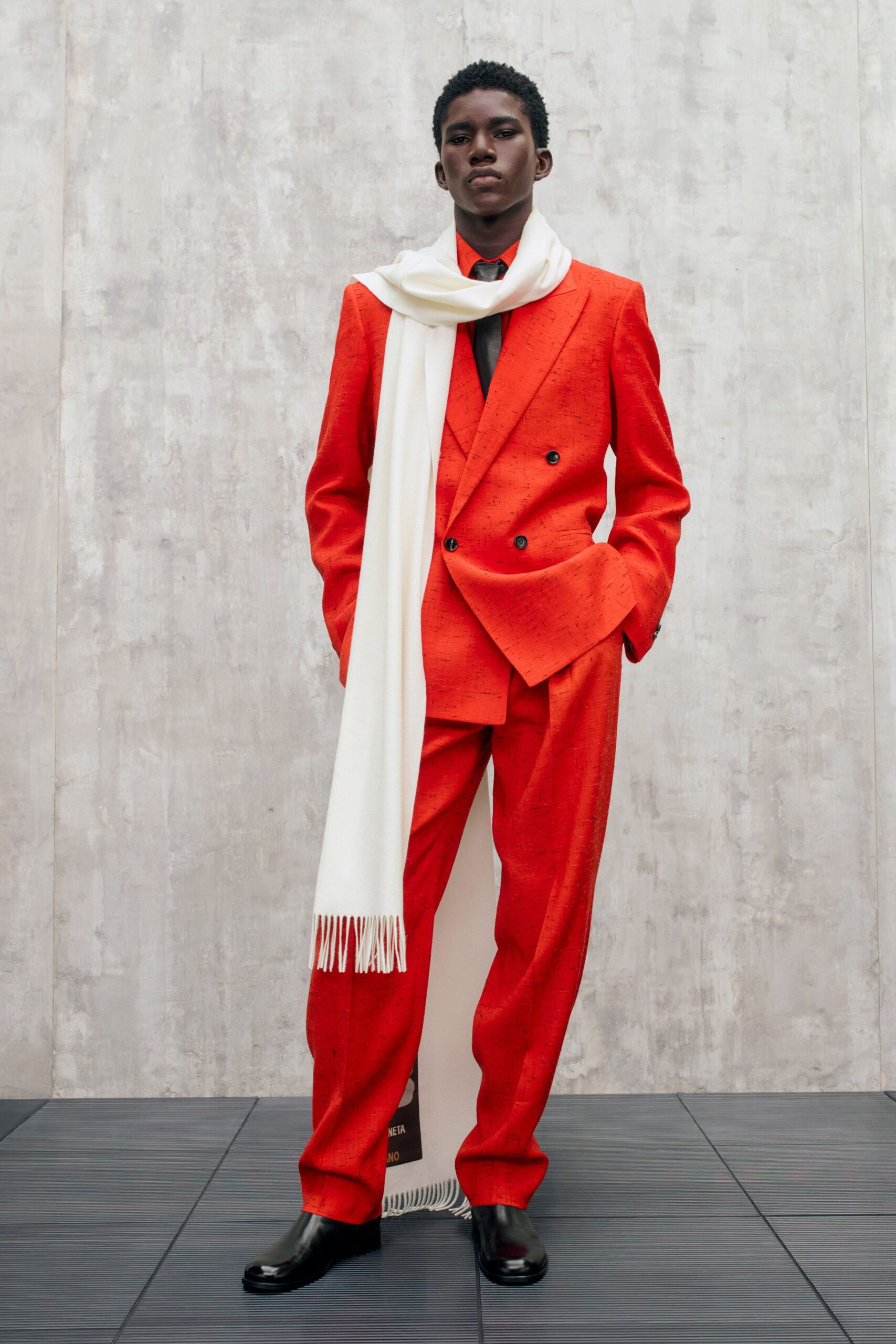 red cotton long-sleeve collared tailored suit