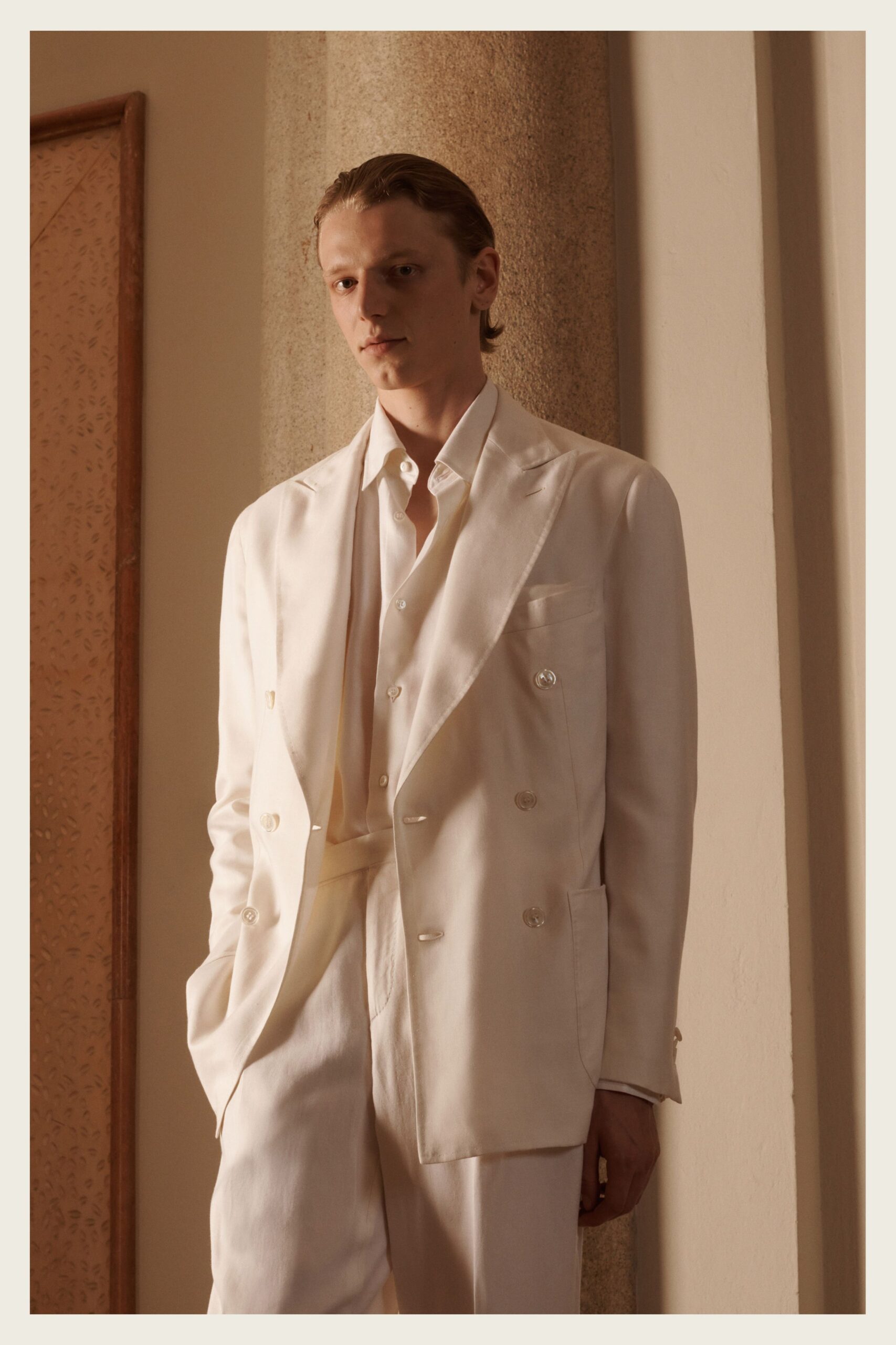 white wool tailored straight-leg pants