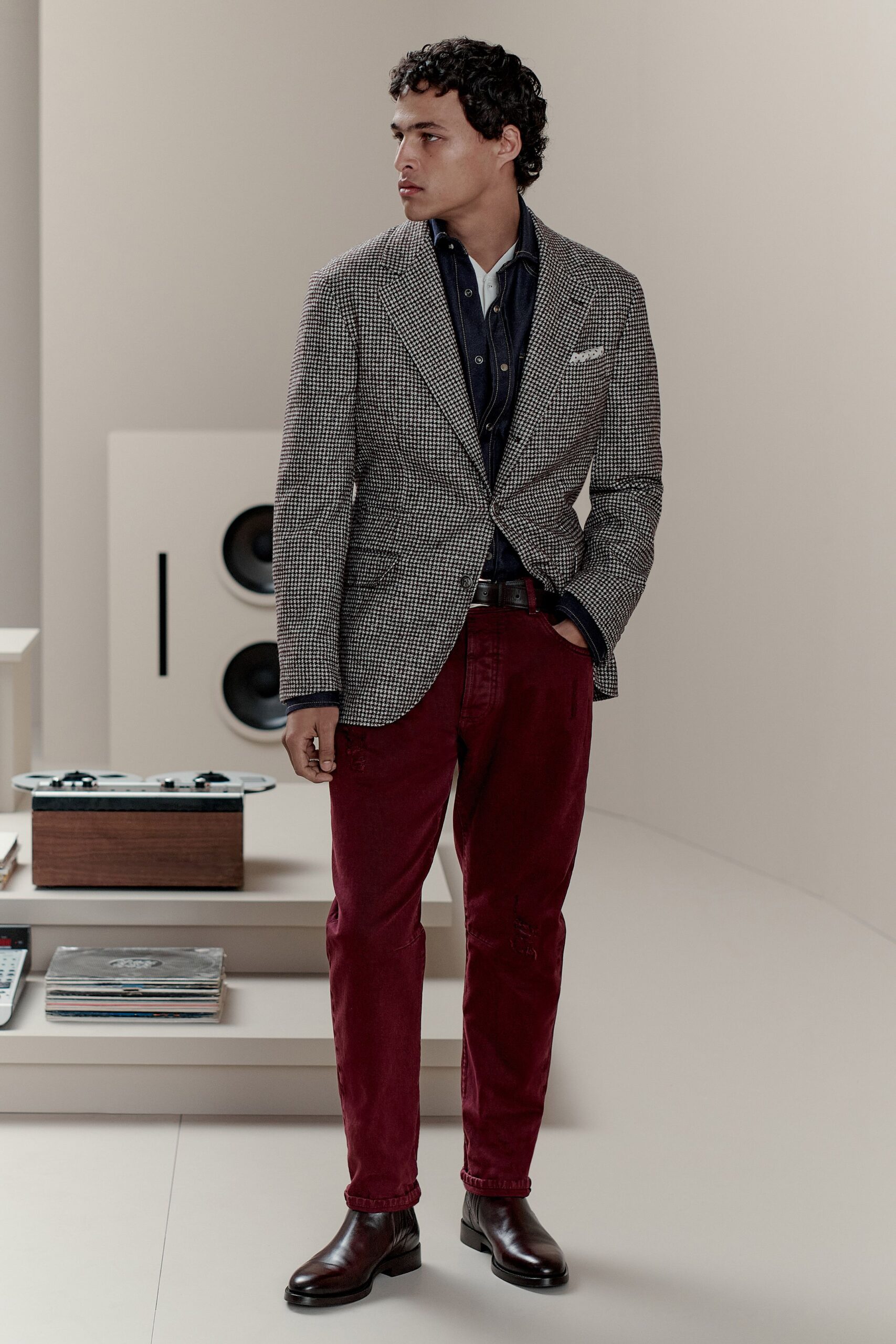 tailored checked blazer with slim pants