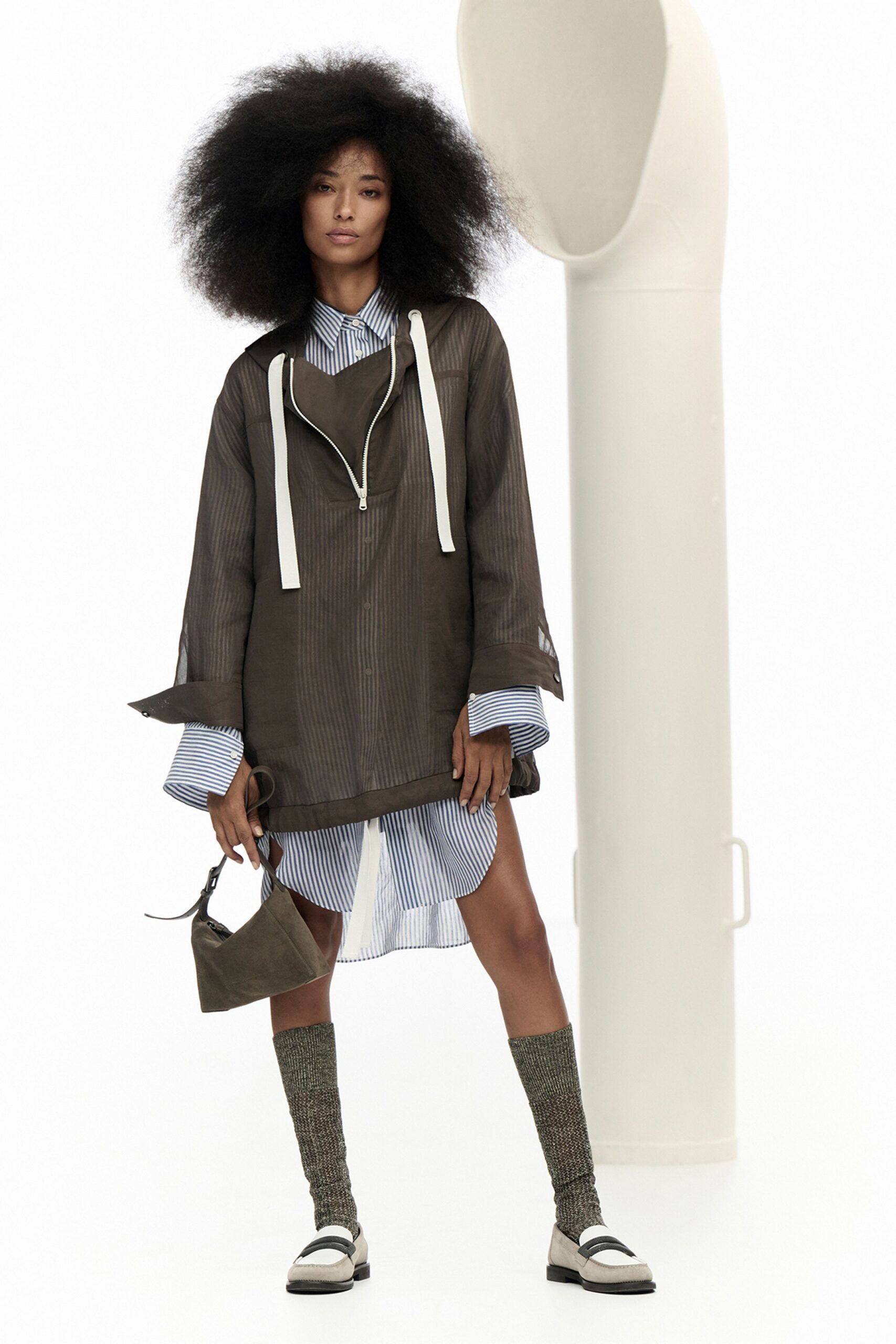 brown hoodie with shirt-dress