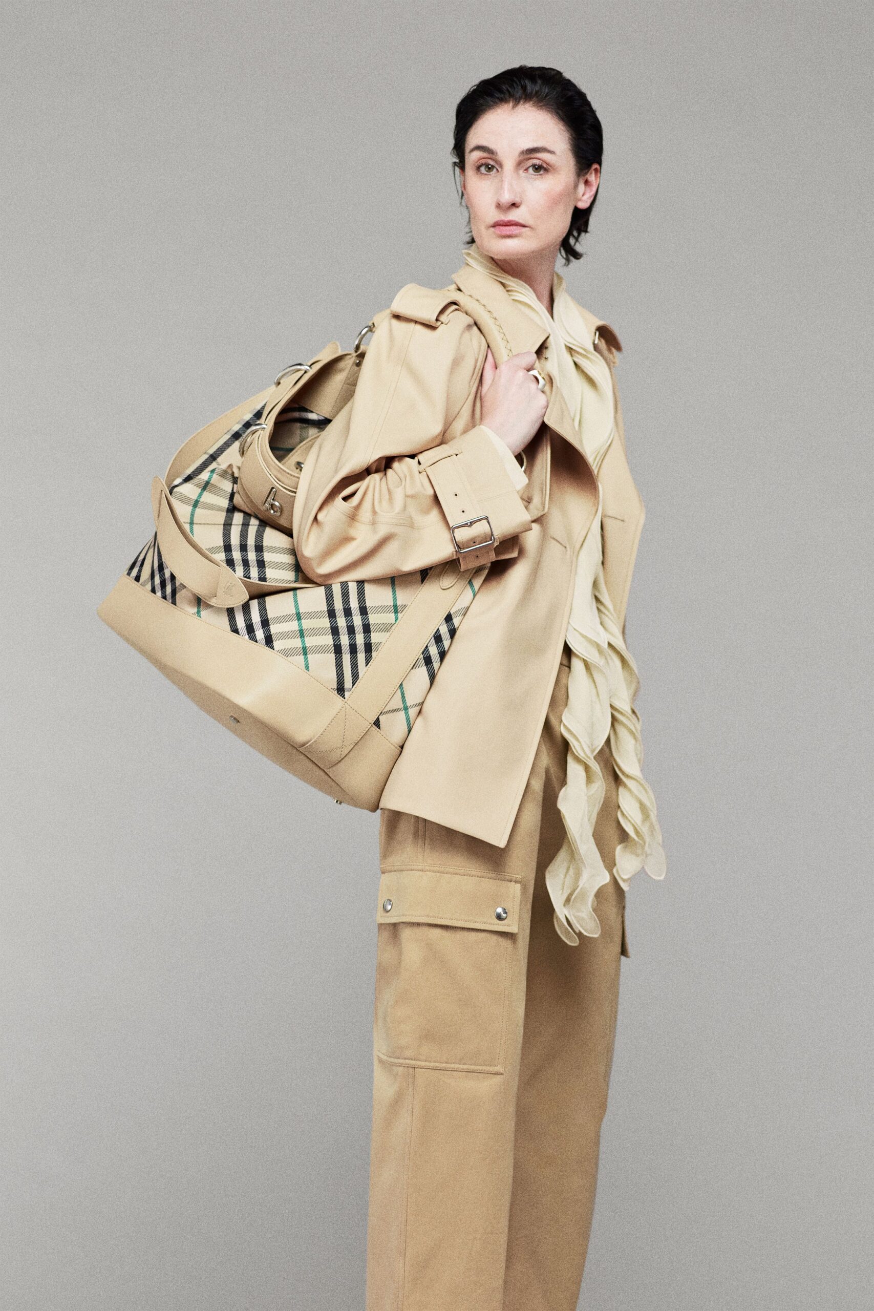 beige cotton long-sleeve collared structured buttoned jacket