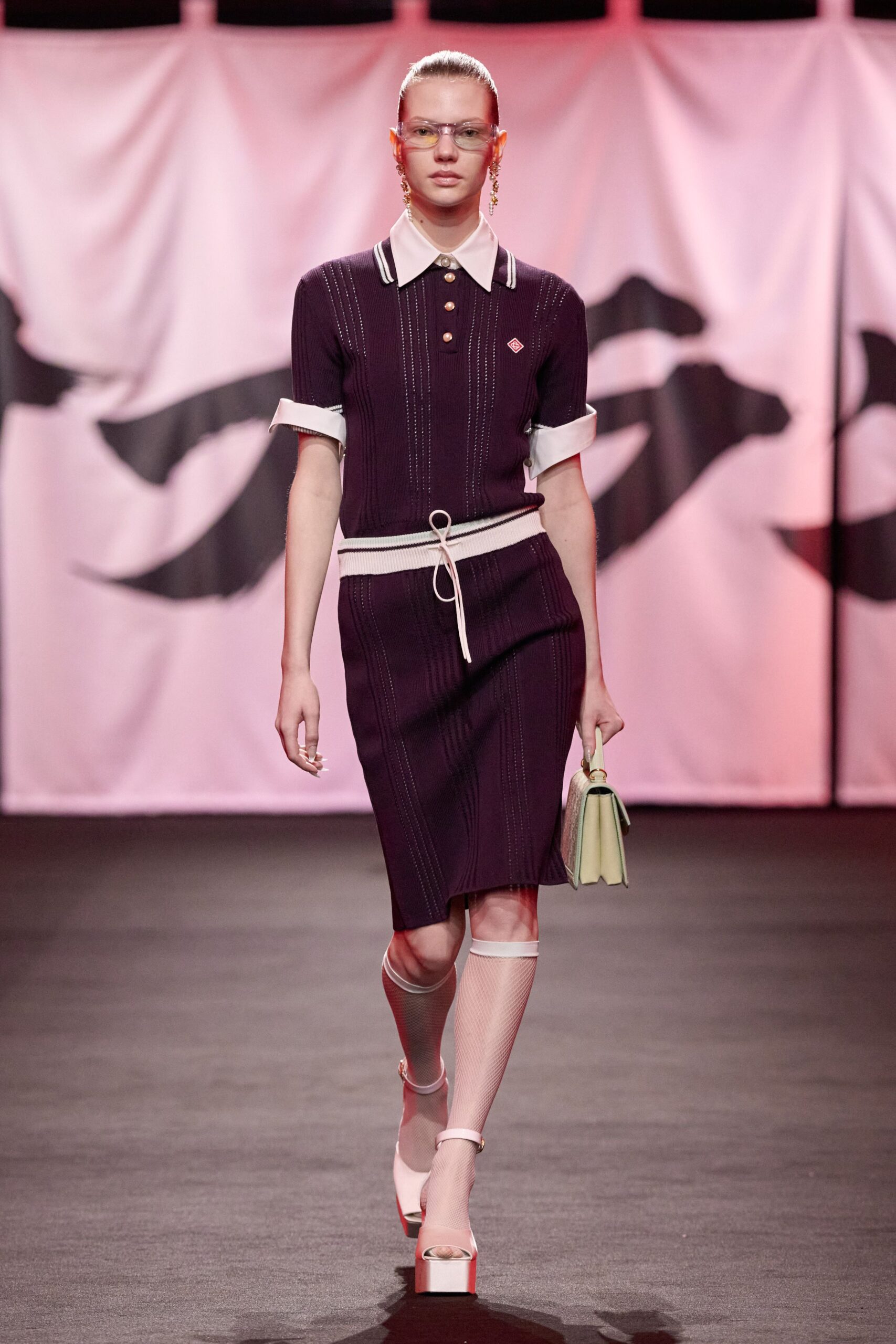 fitted purple striped midi dress