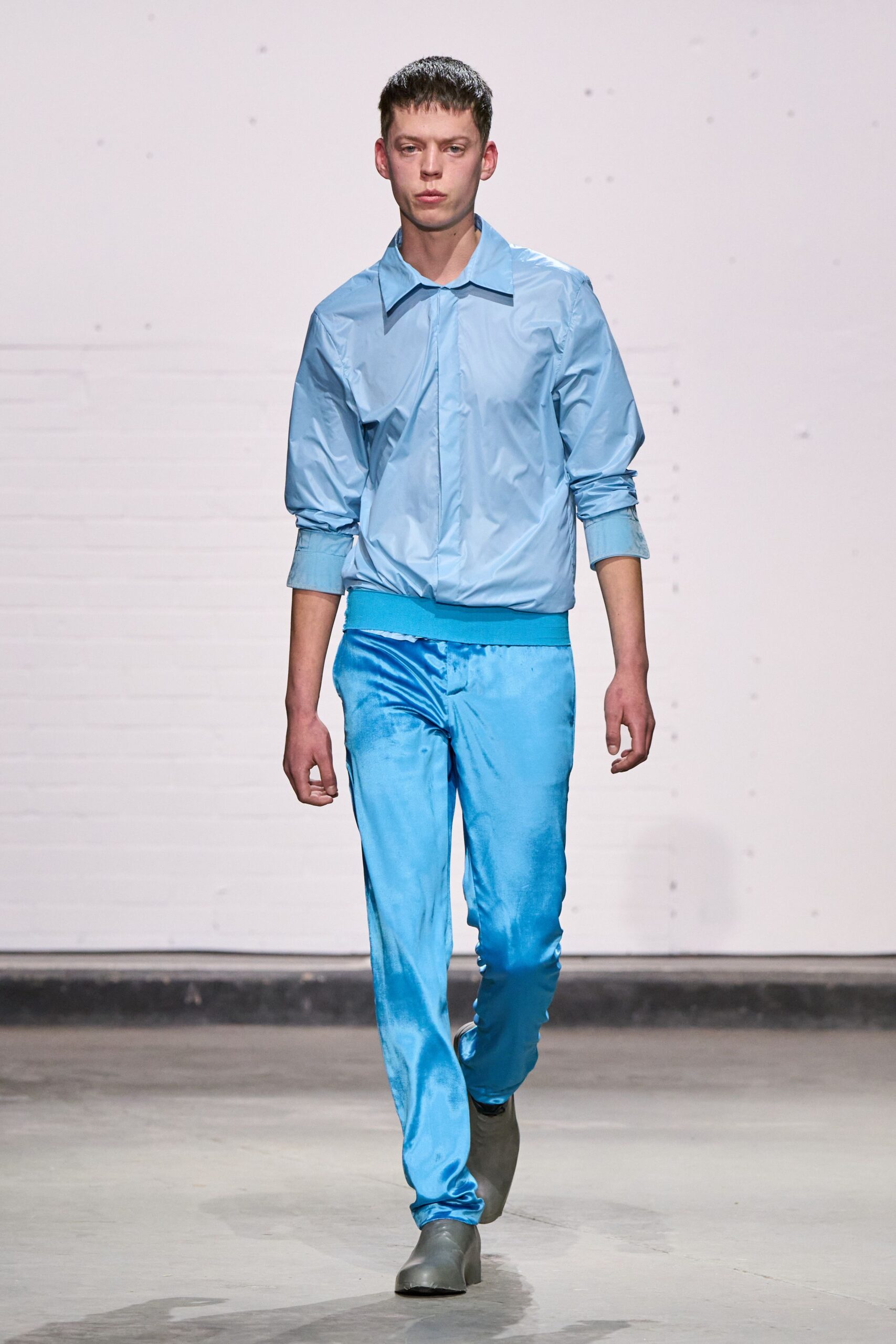 blue relaxed jacket and slim pants