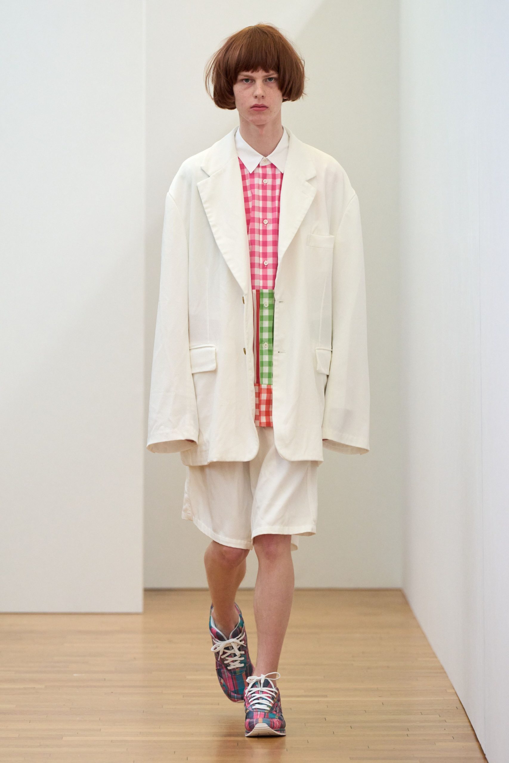 oversized white jacket with checked shirt