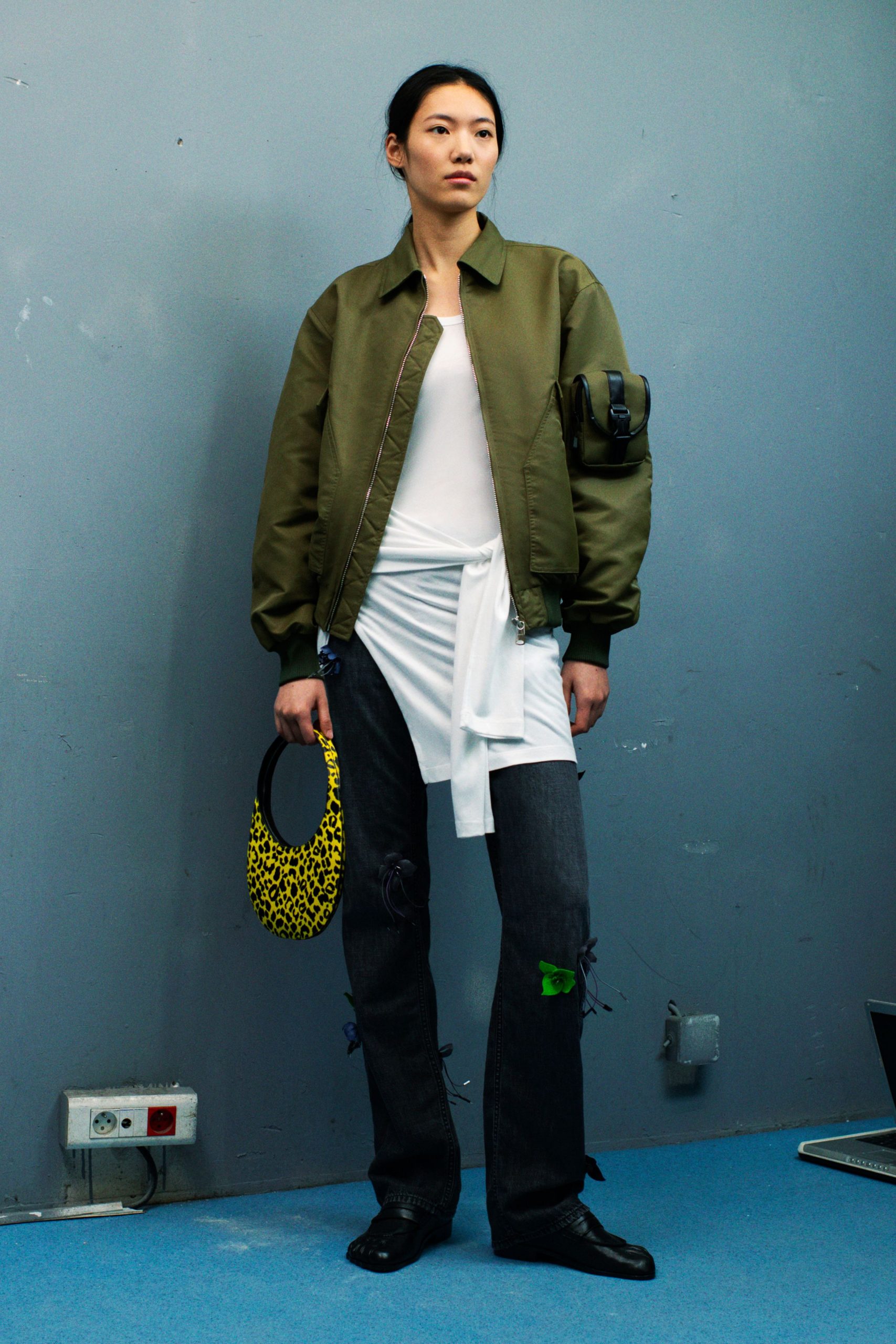 yellow animal-print bag