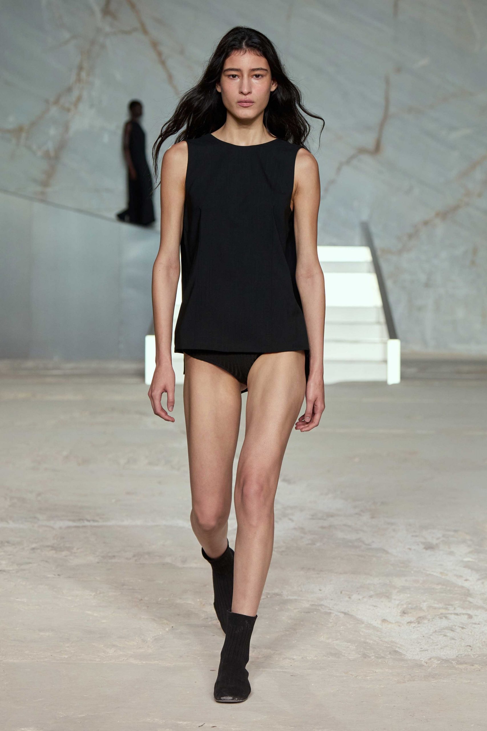 black fitted top and shorts