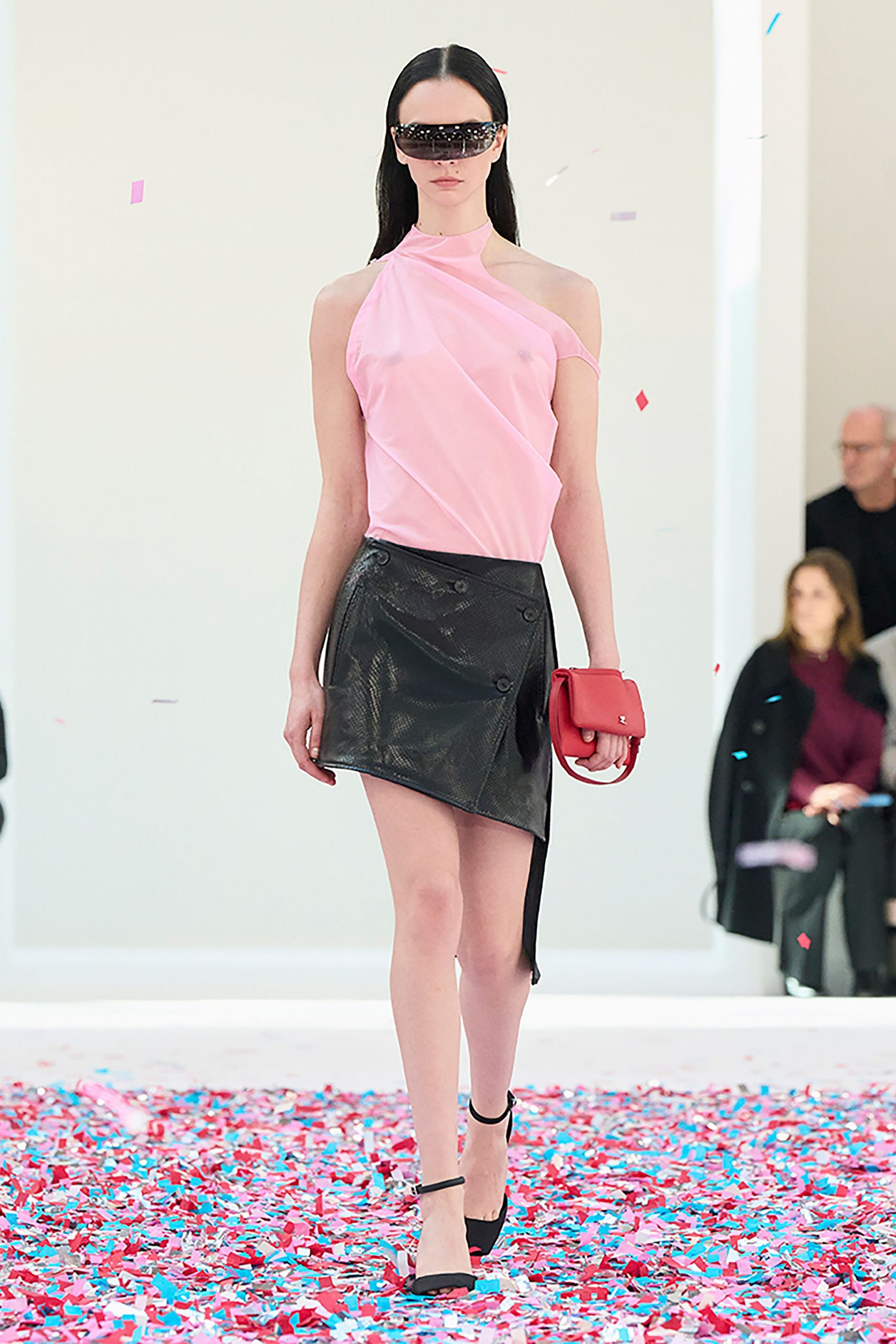 black leather asymmetric fitted buttoned skirt