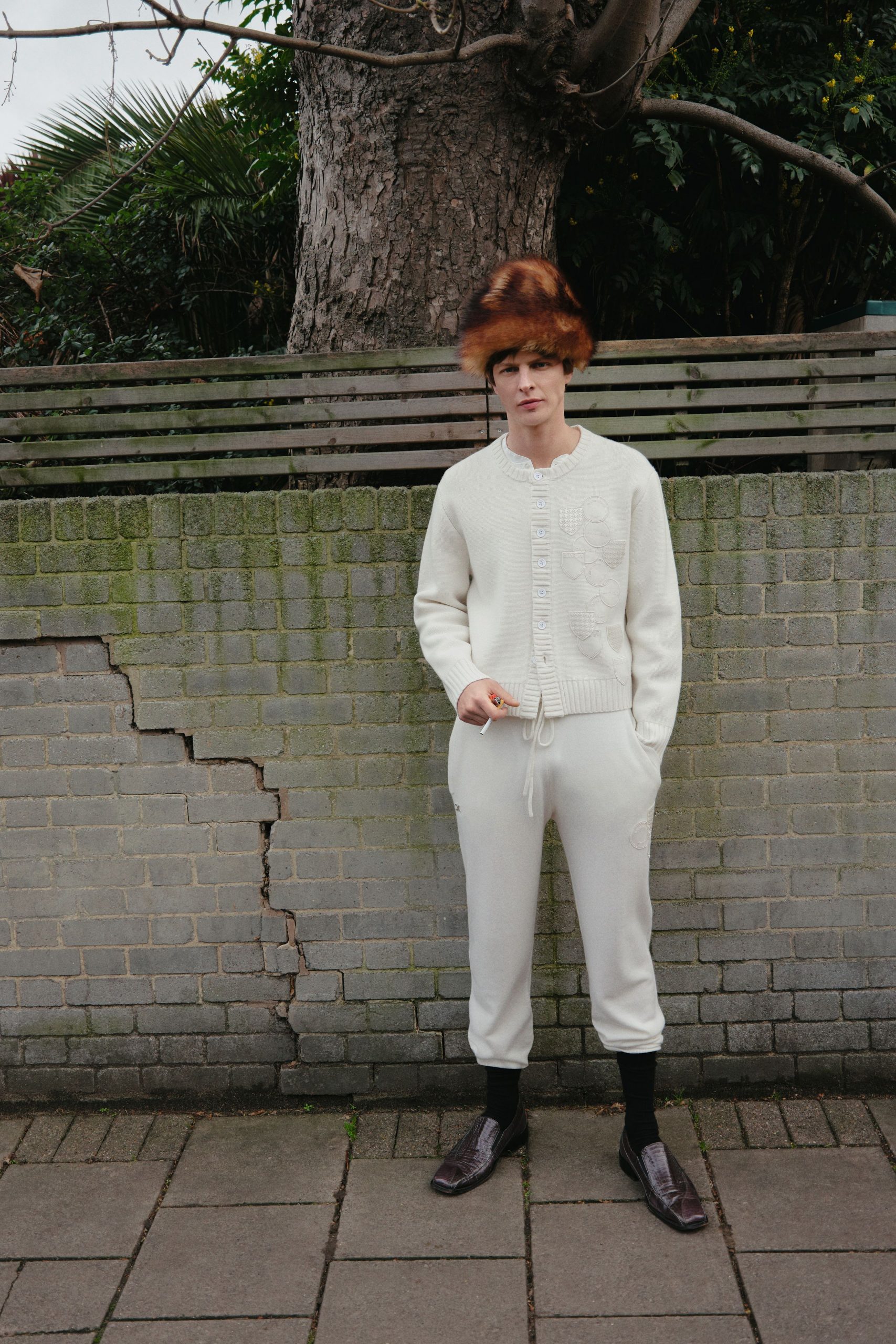 white wool sweater and pants