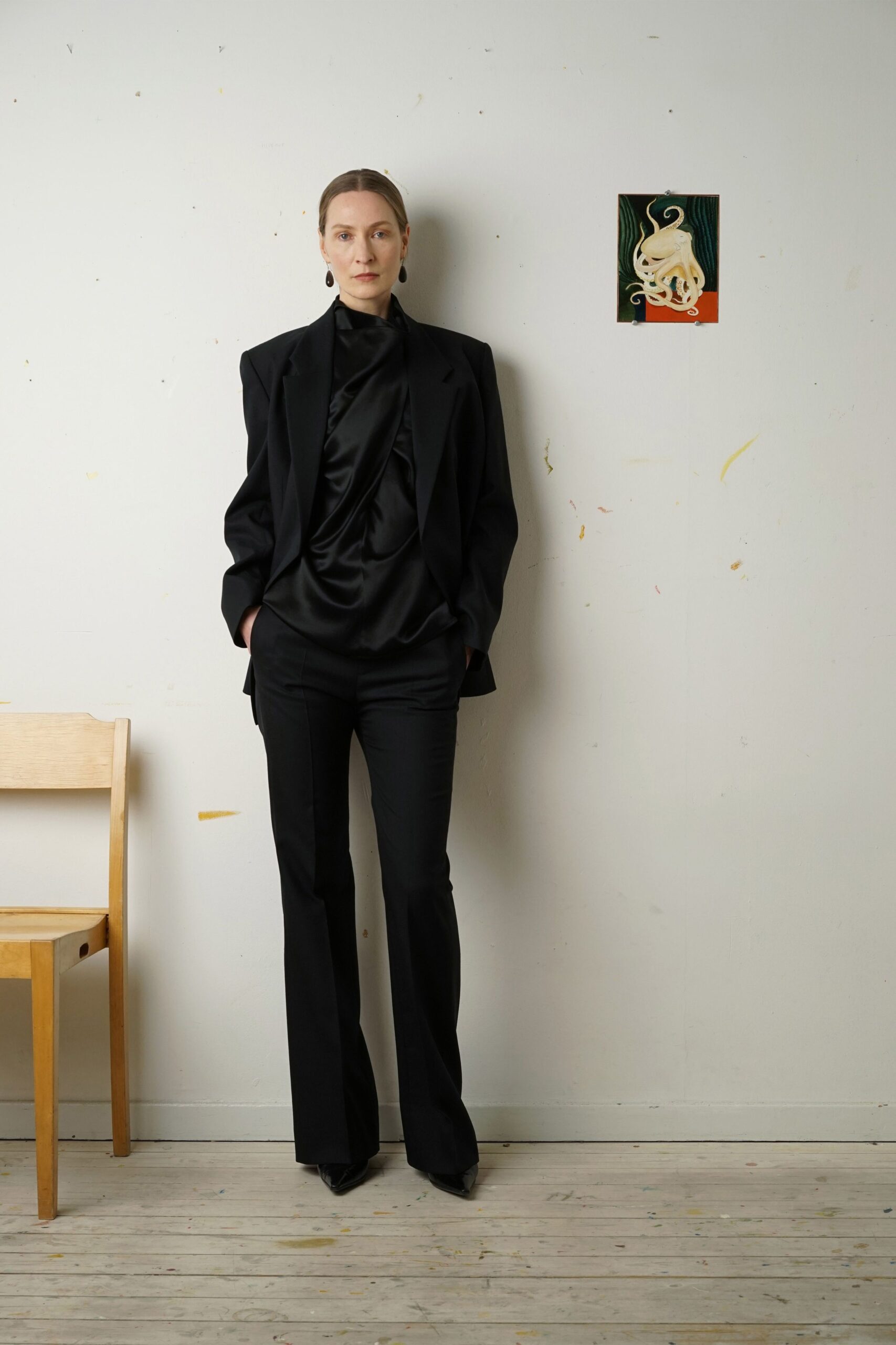 black tailored blazer and pants