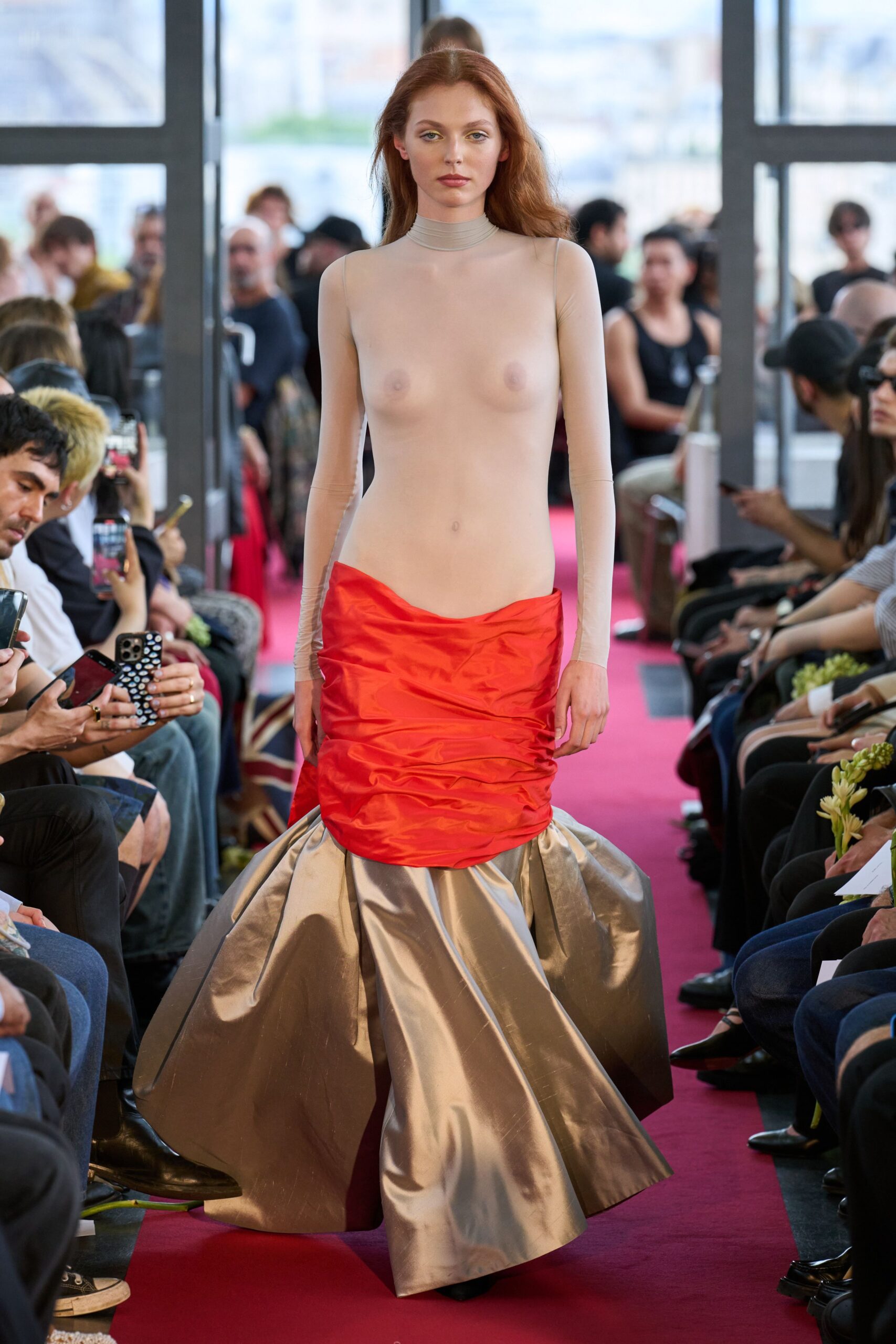red and gold sleeveless gown