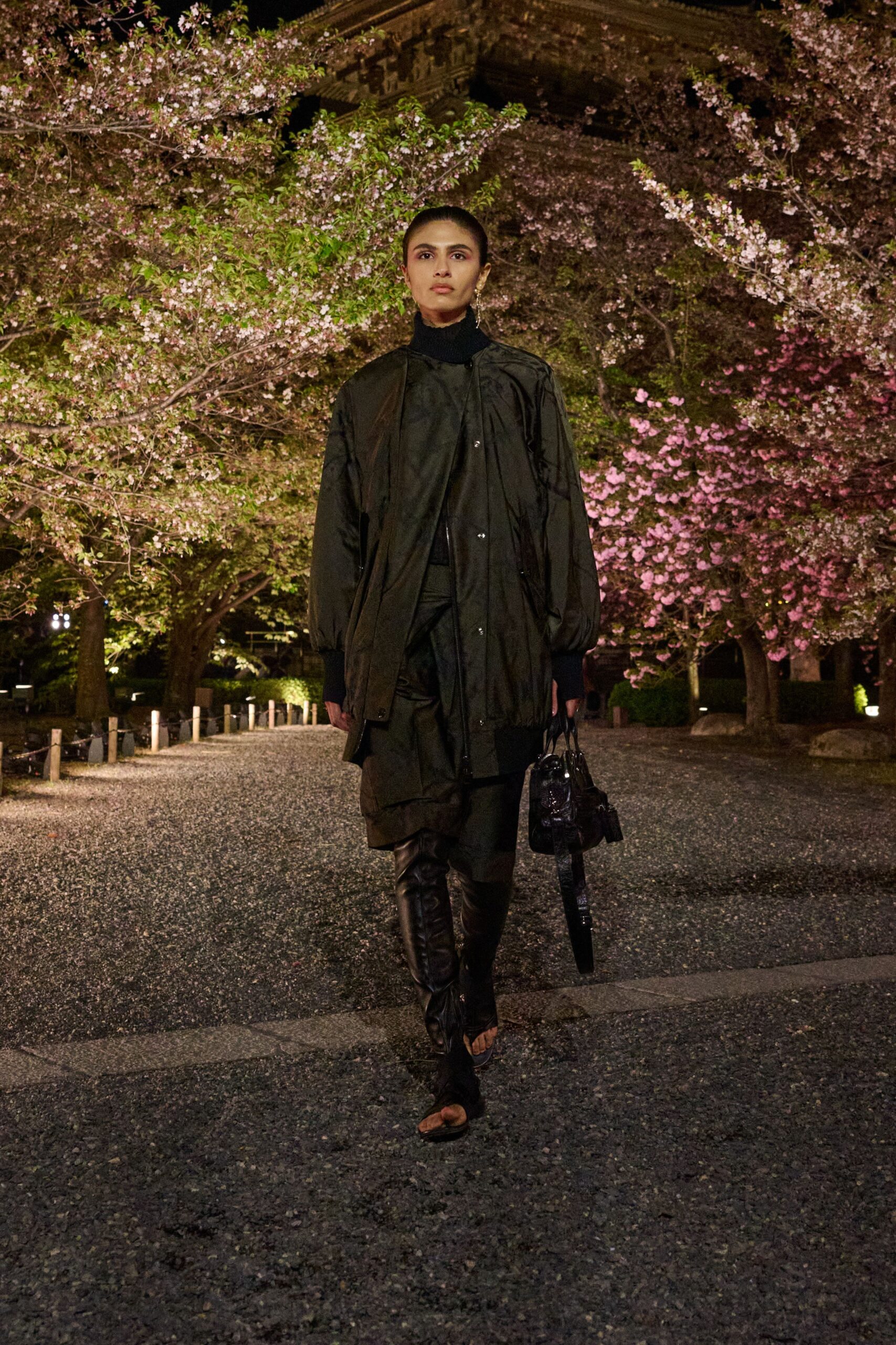 black relaxed coat with midi dress