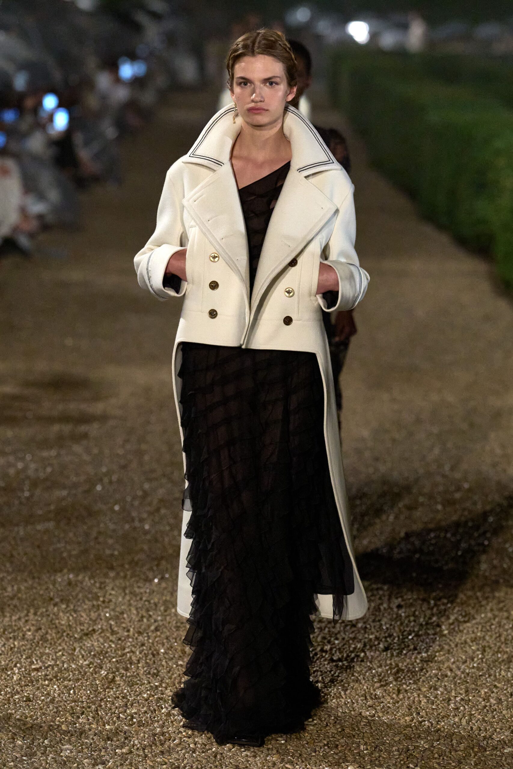 white wool long-sleeve collared structured buttoned coat