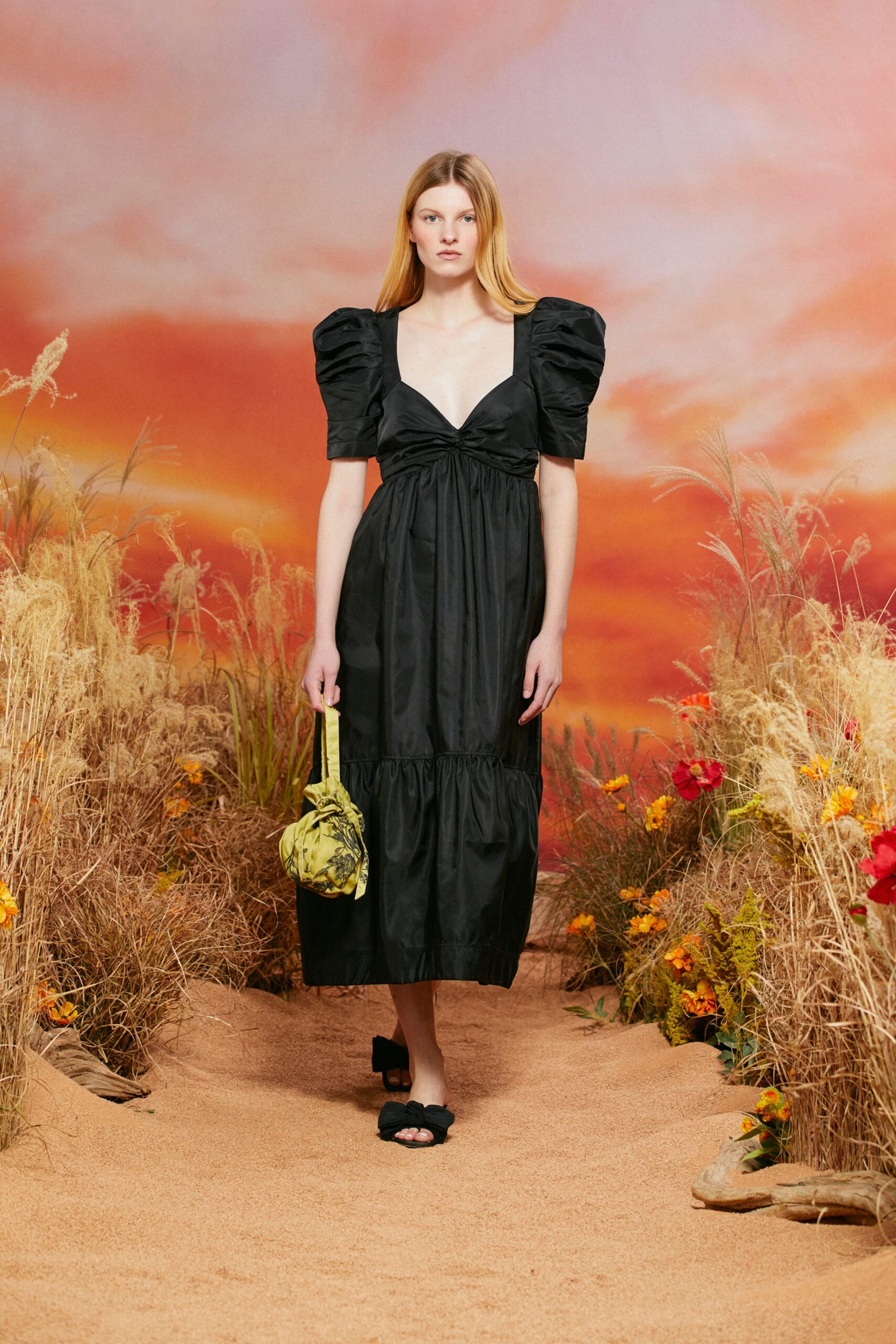 black cotton sleeveless v-neck fitted tiered midi dress