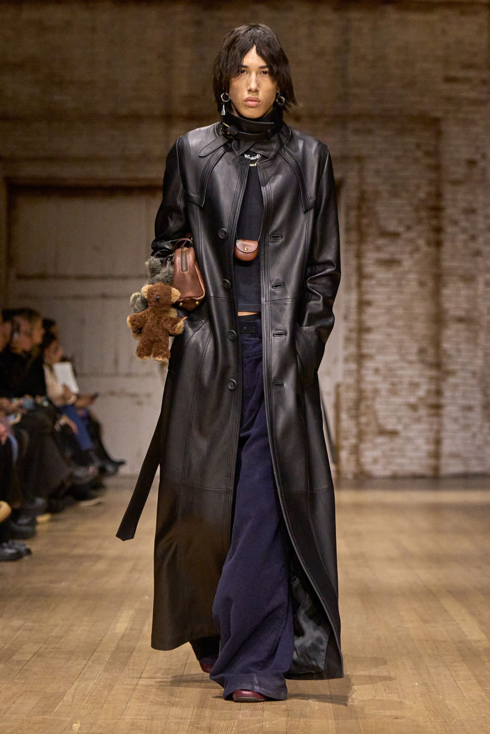 black leather coat with top and pants