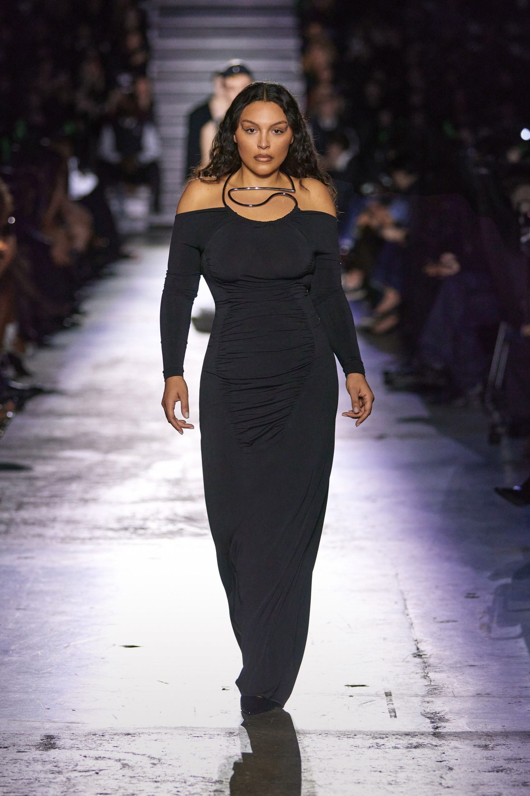 black fitted off-shoulder gown