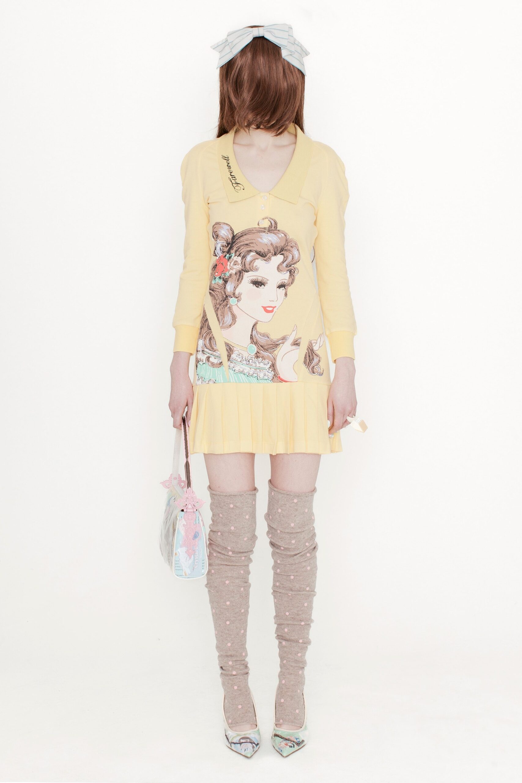 yellow printed long-sleeve dress