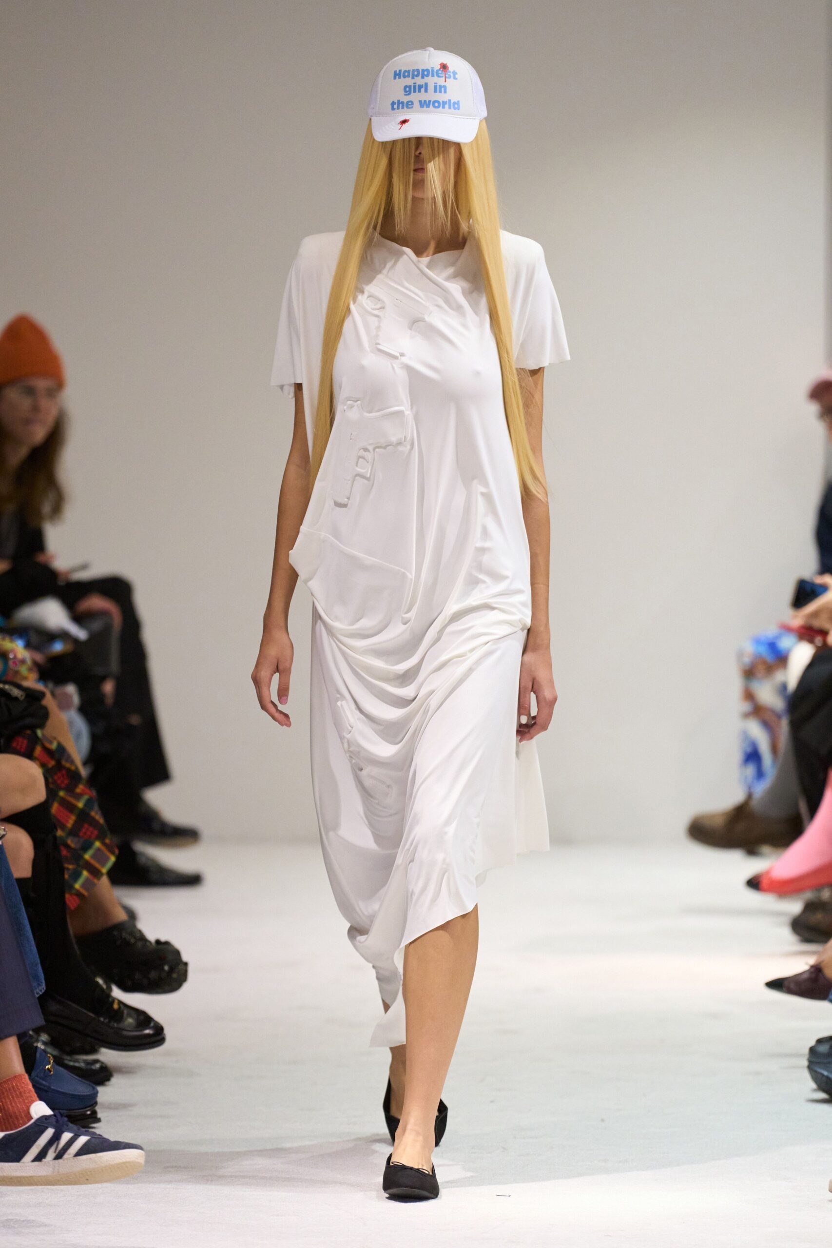 white relaxed midi dress with hat