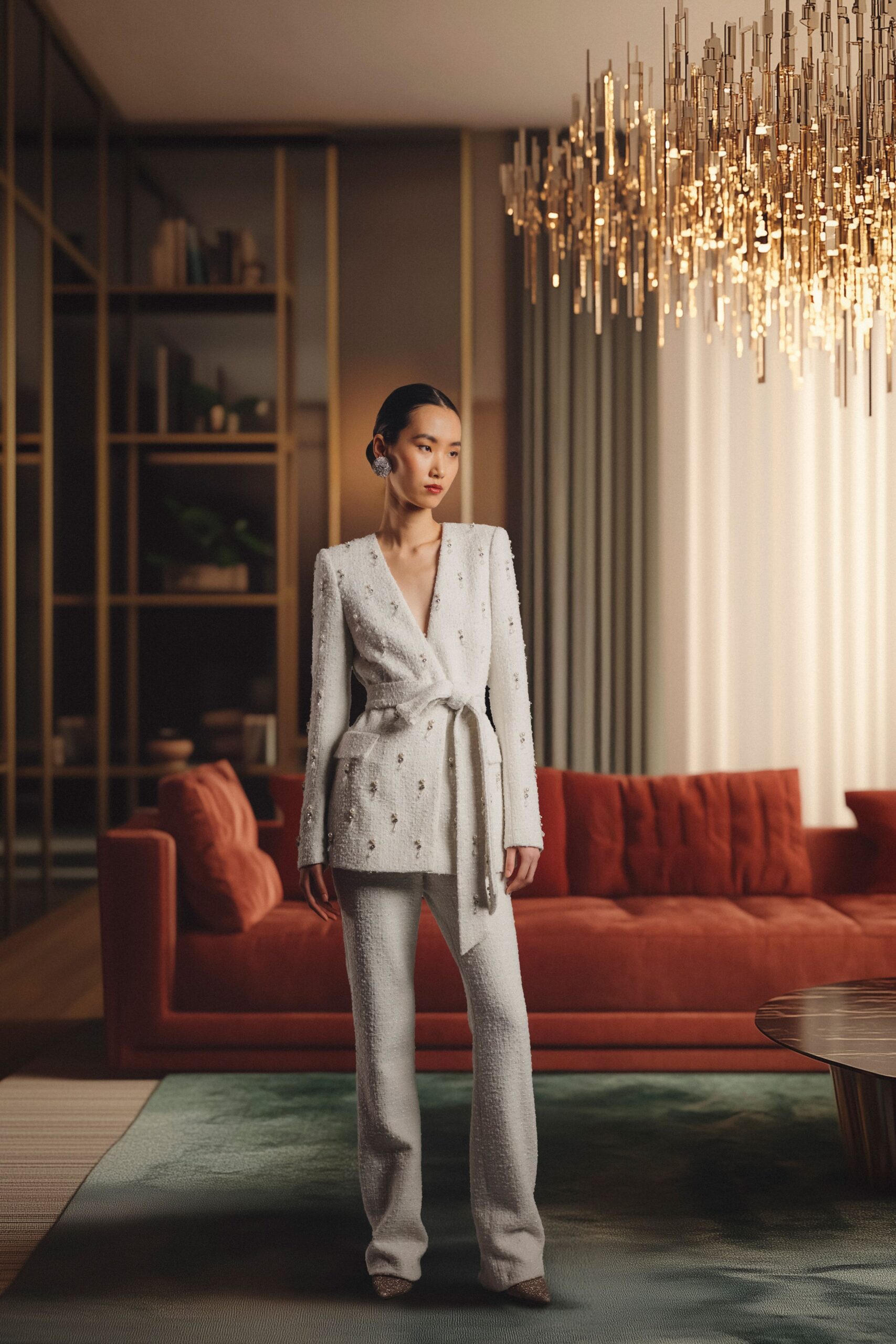 white tailored blazer and pants