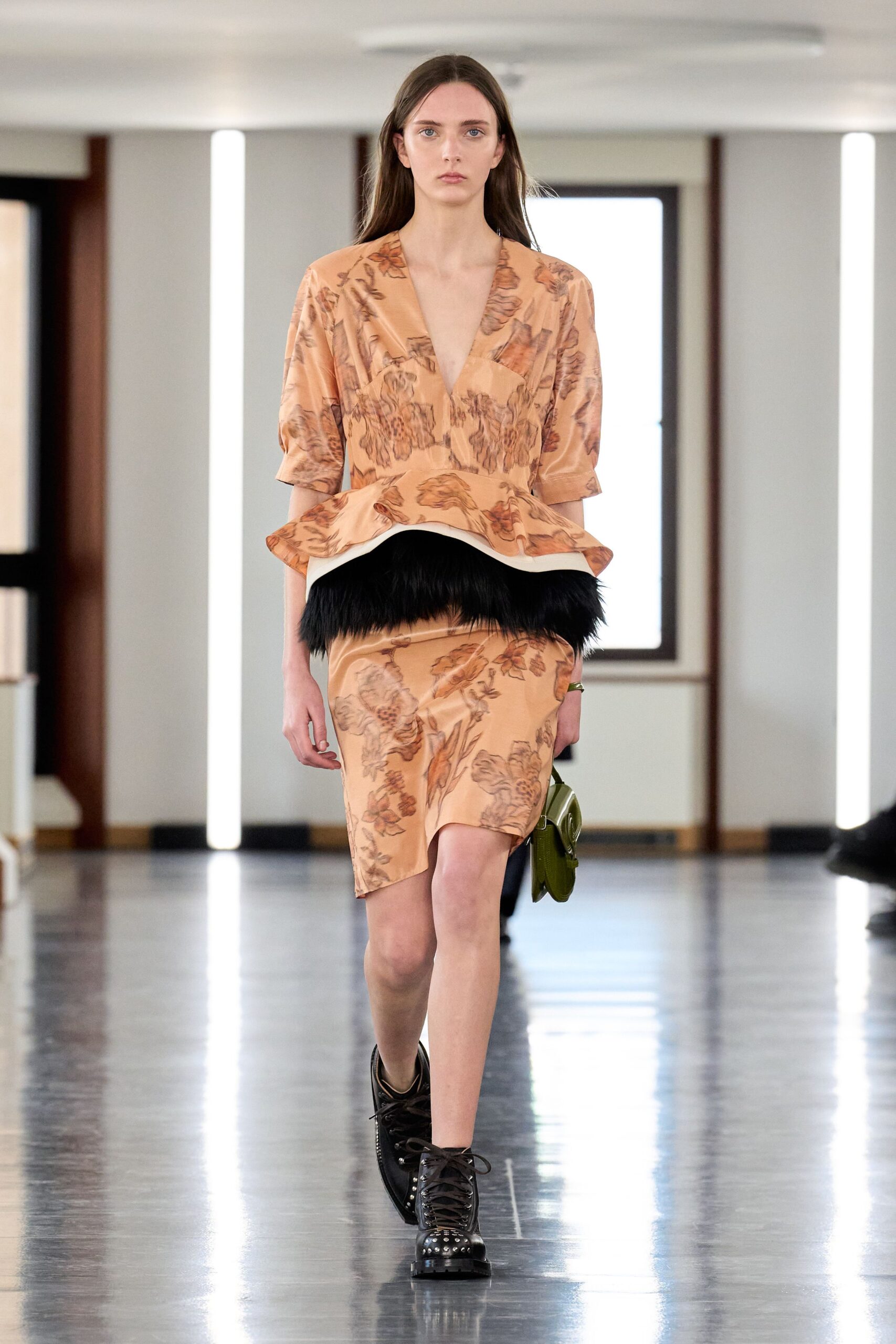 peach silk fitted midi dress