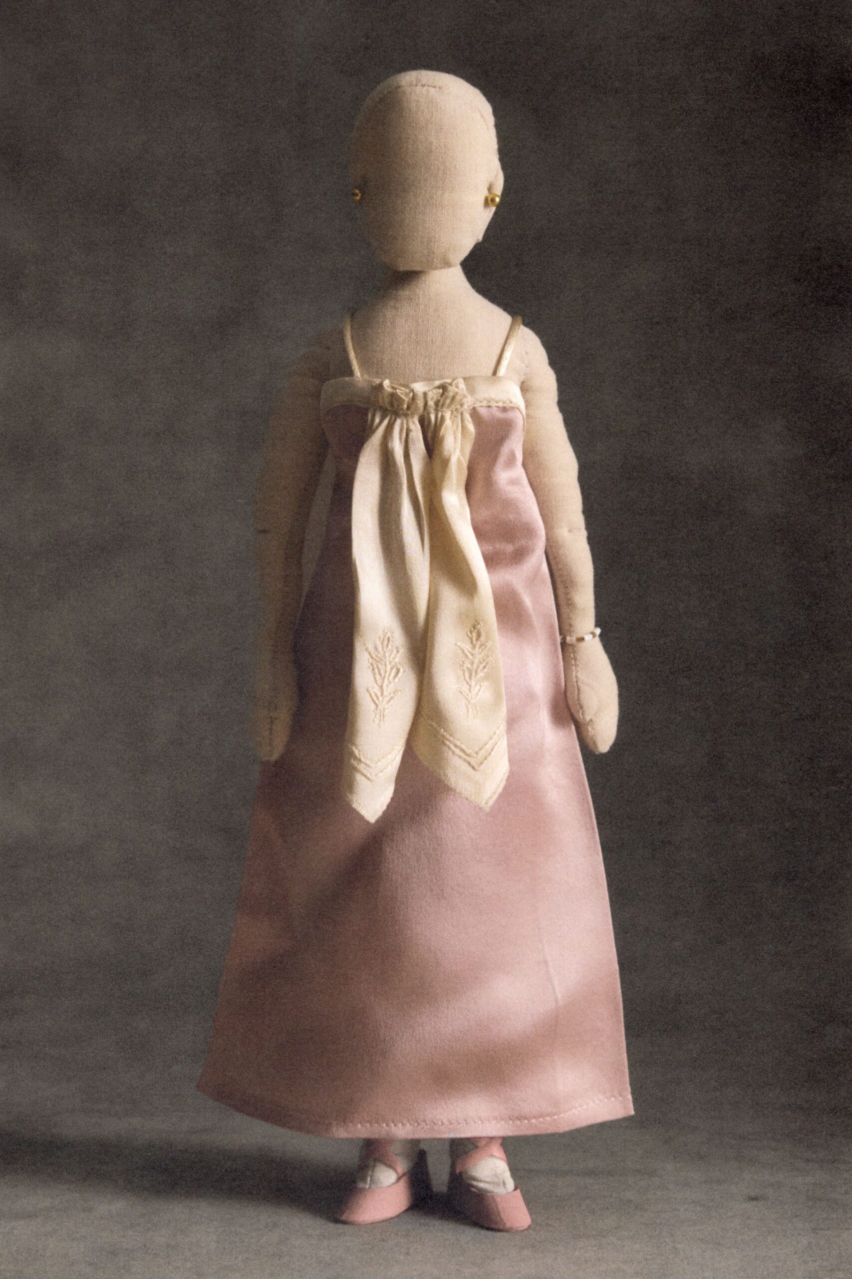pink satin sleeveless square-neck relaxed draped embroidered dress