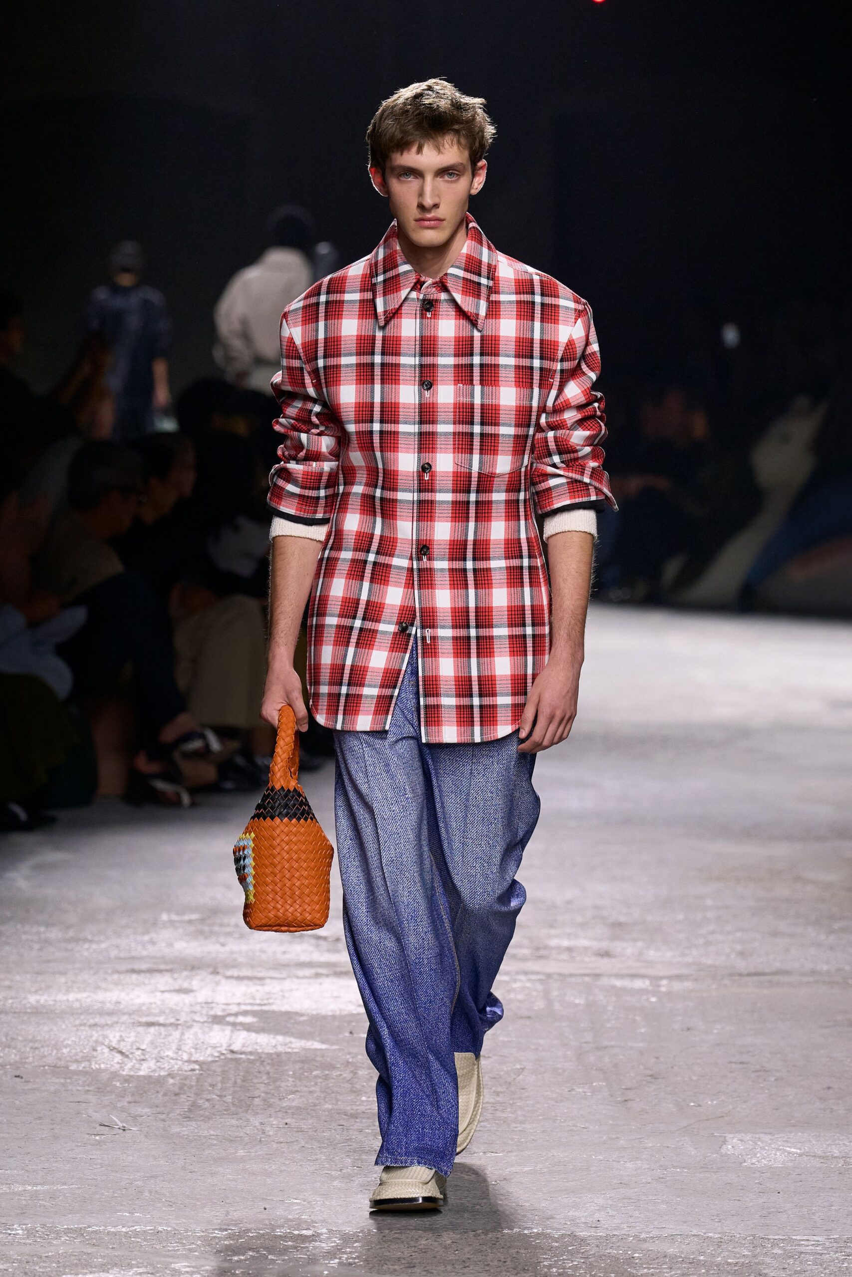 red checked shirt with denim pants