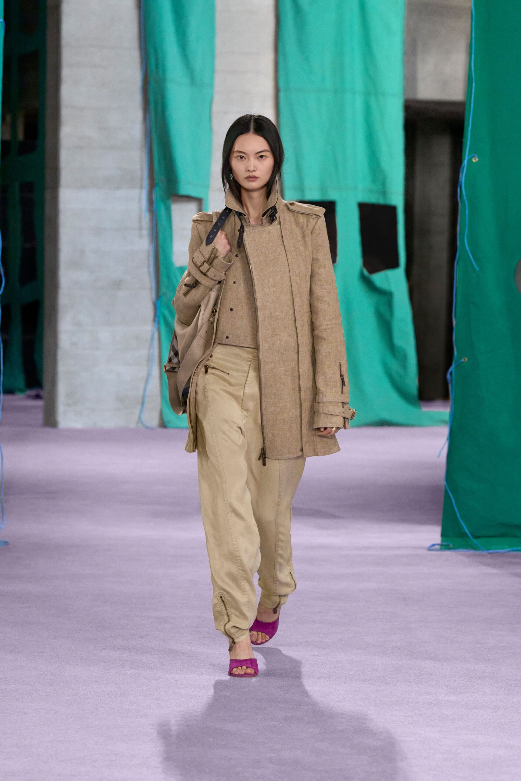 beige coat with brown top