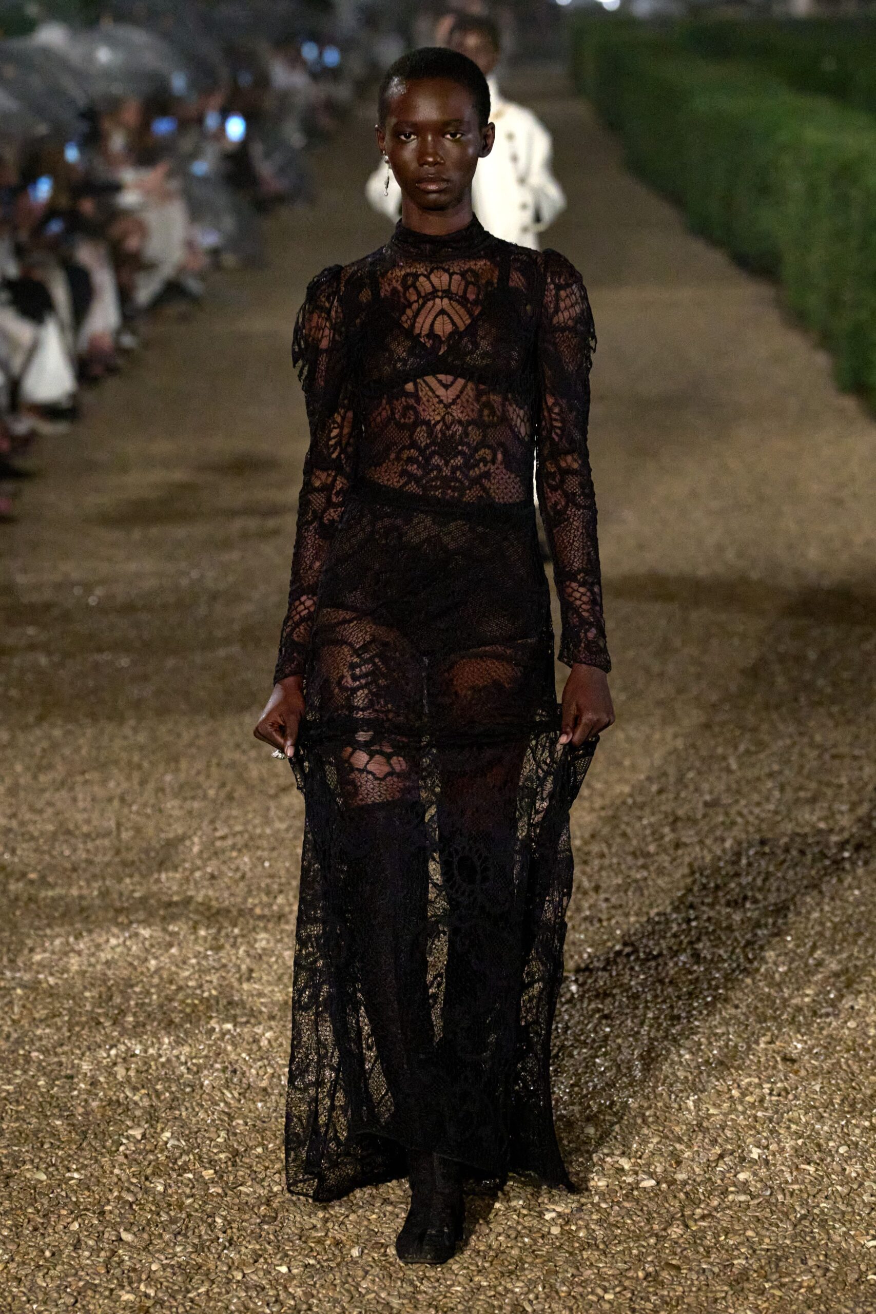 black lace fitted gown