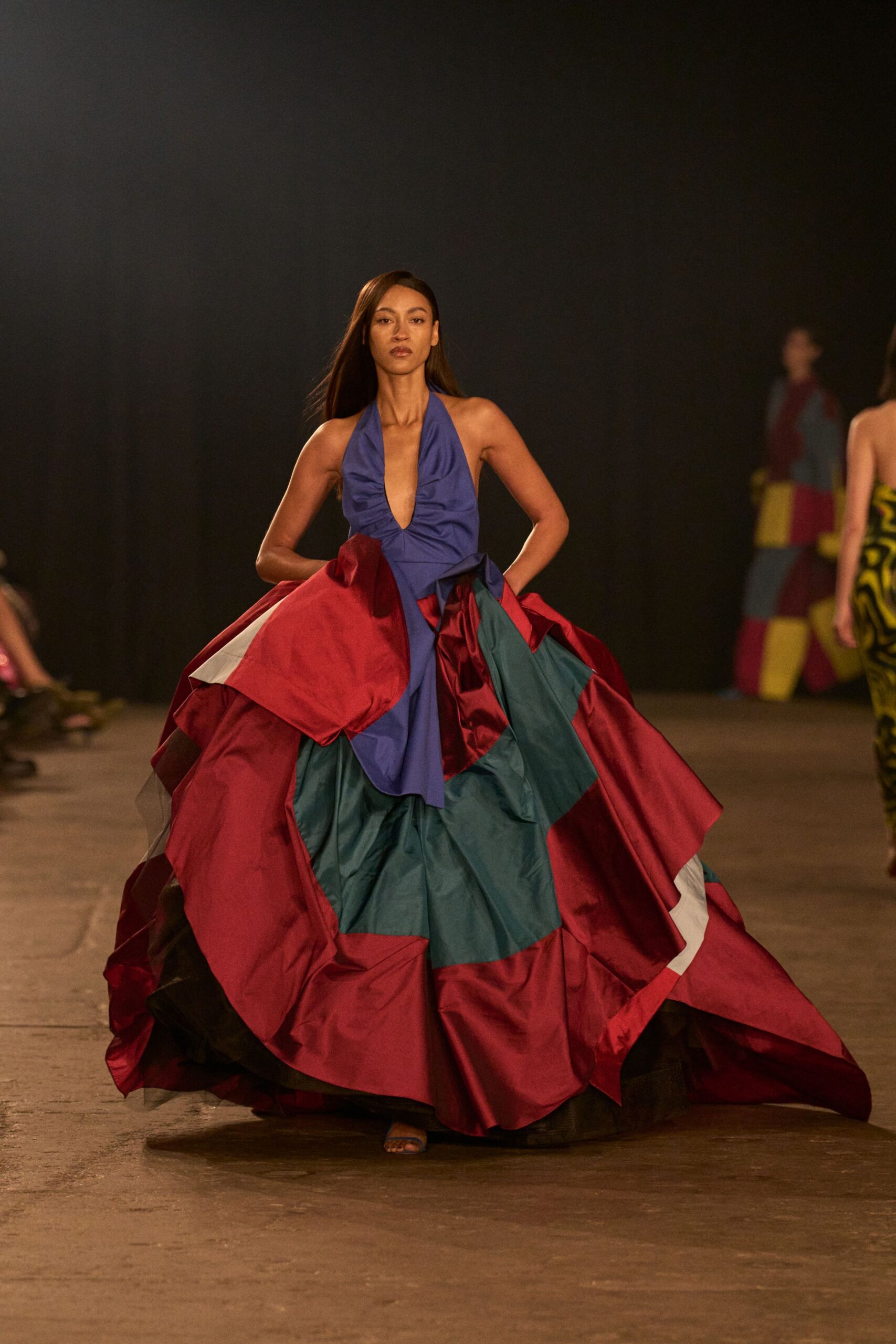 colorful layered maxi gown