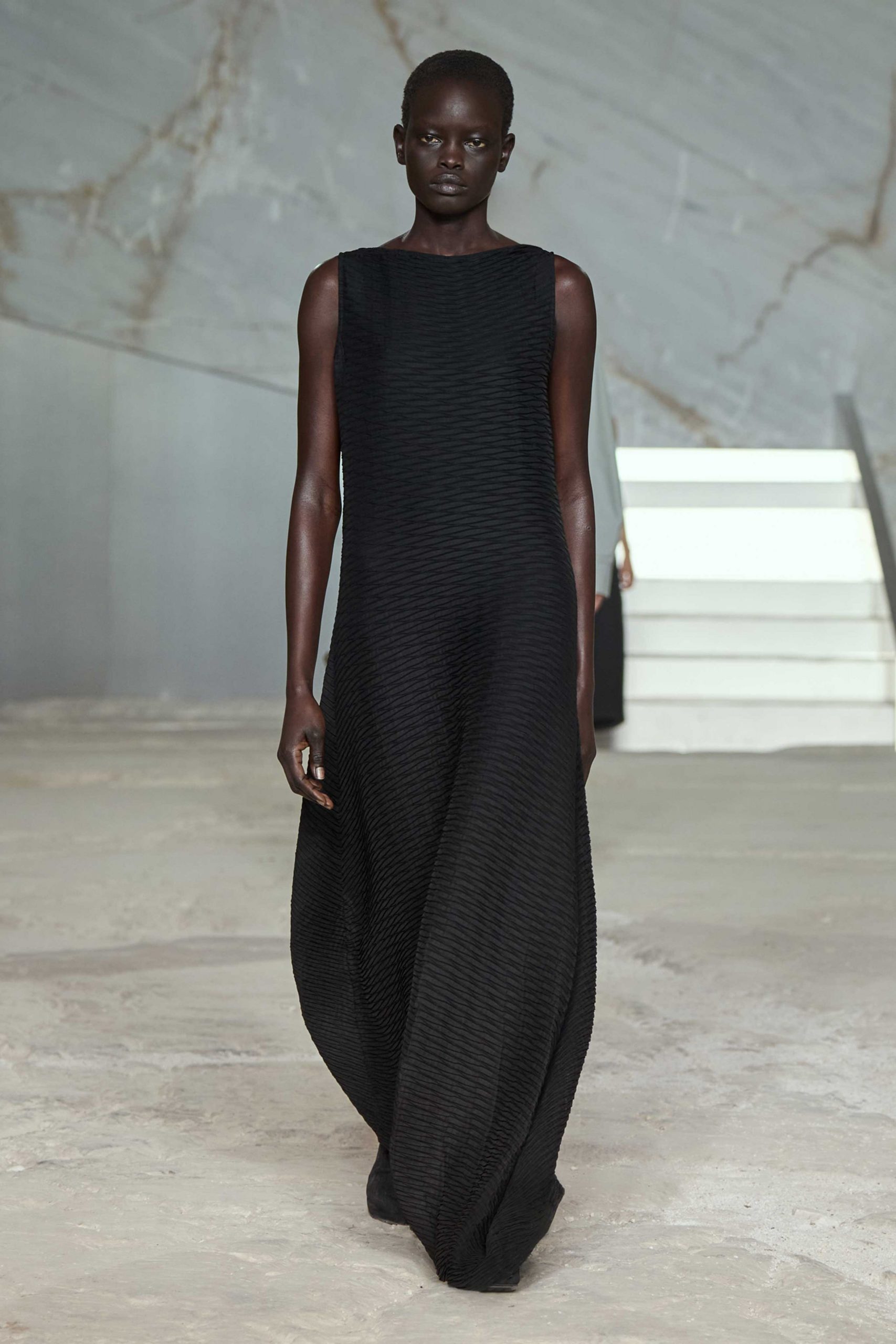 black silk sleeveless gown