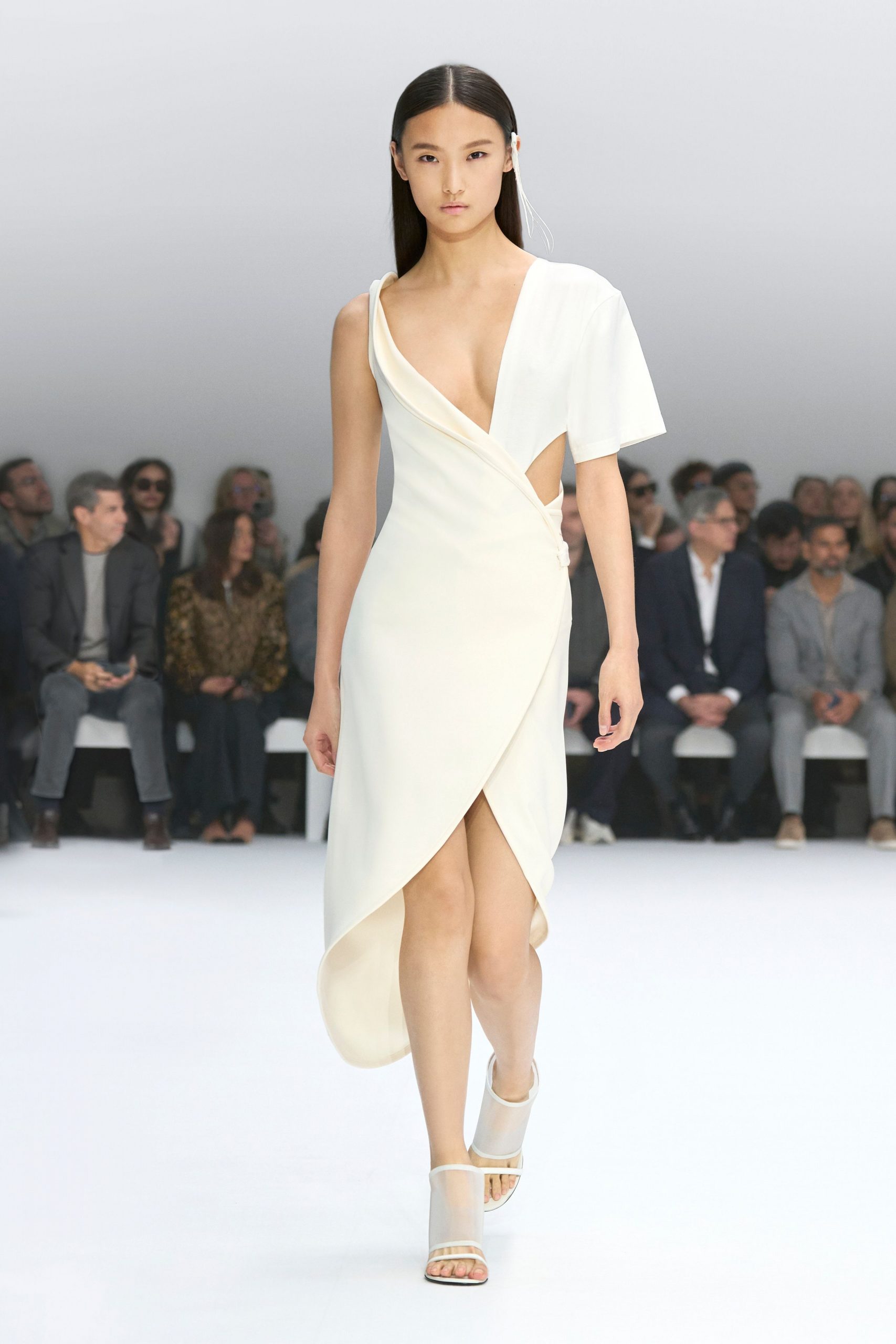 white silk asymmetric dress