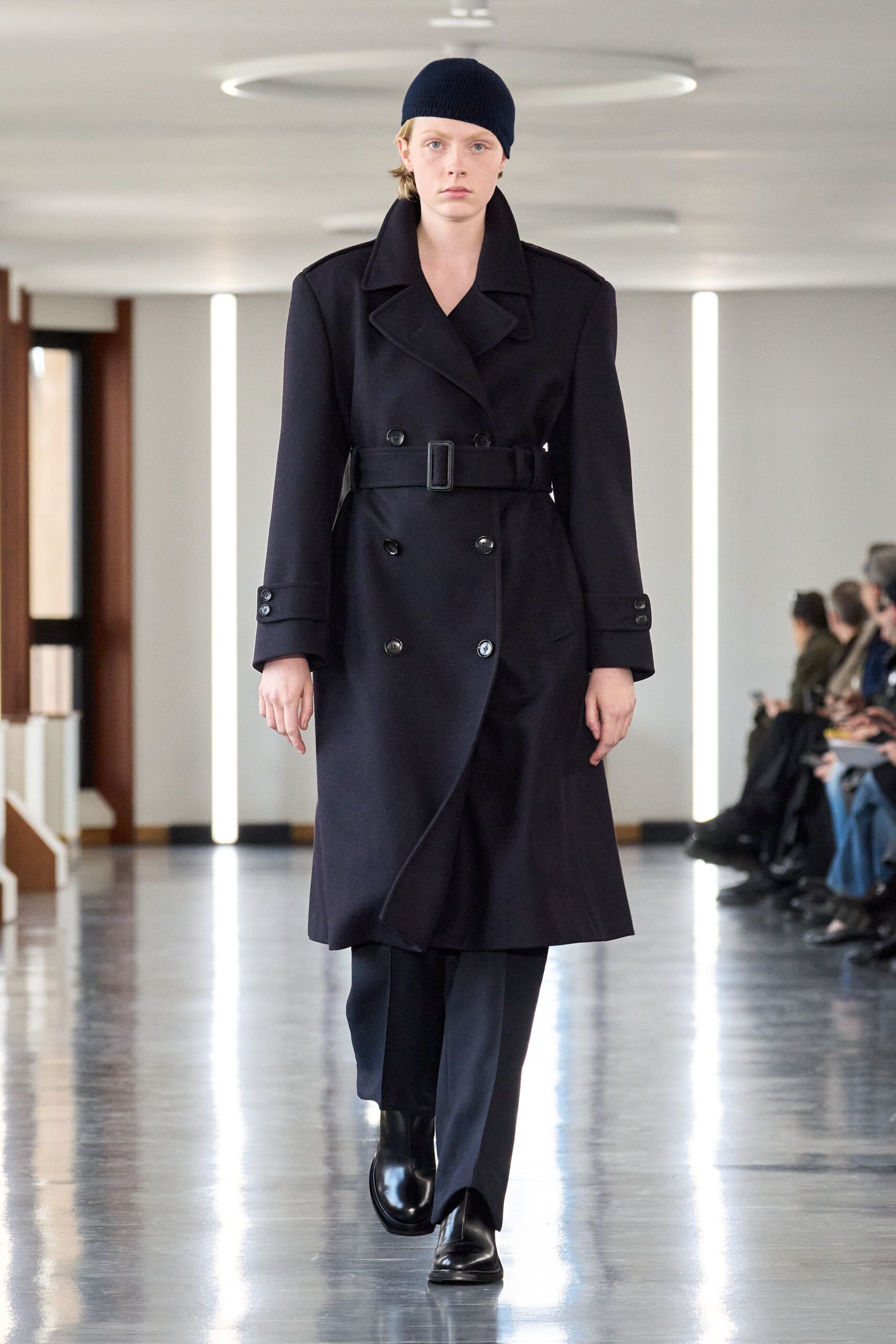 black wool tailored coat with pants
