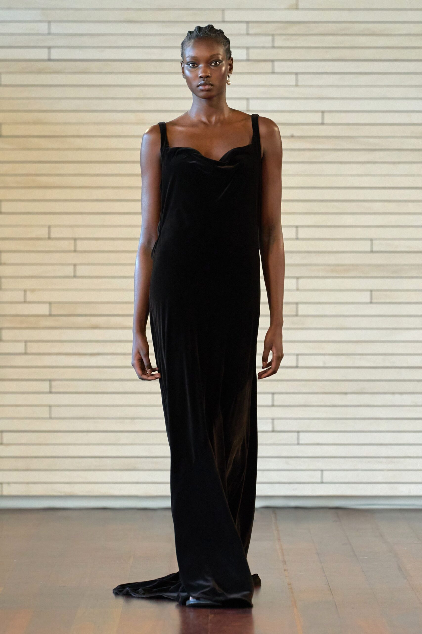 black velvet sleeveless gown