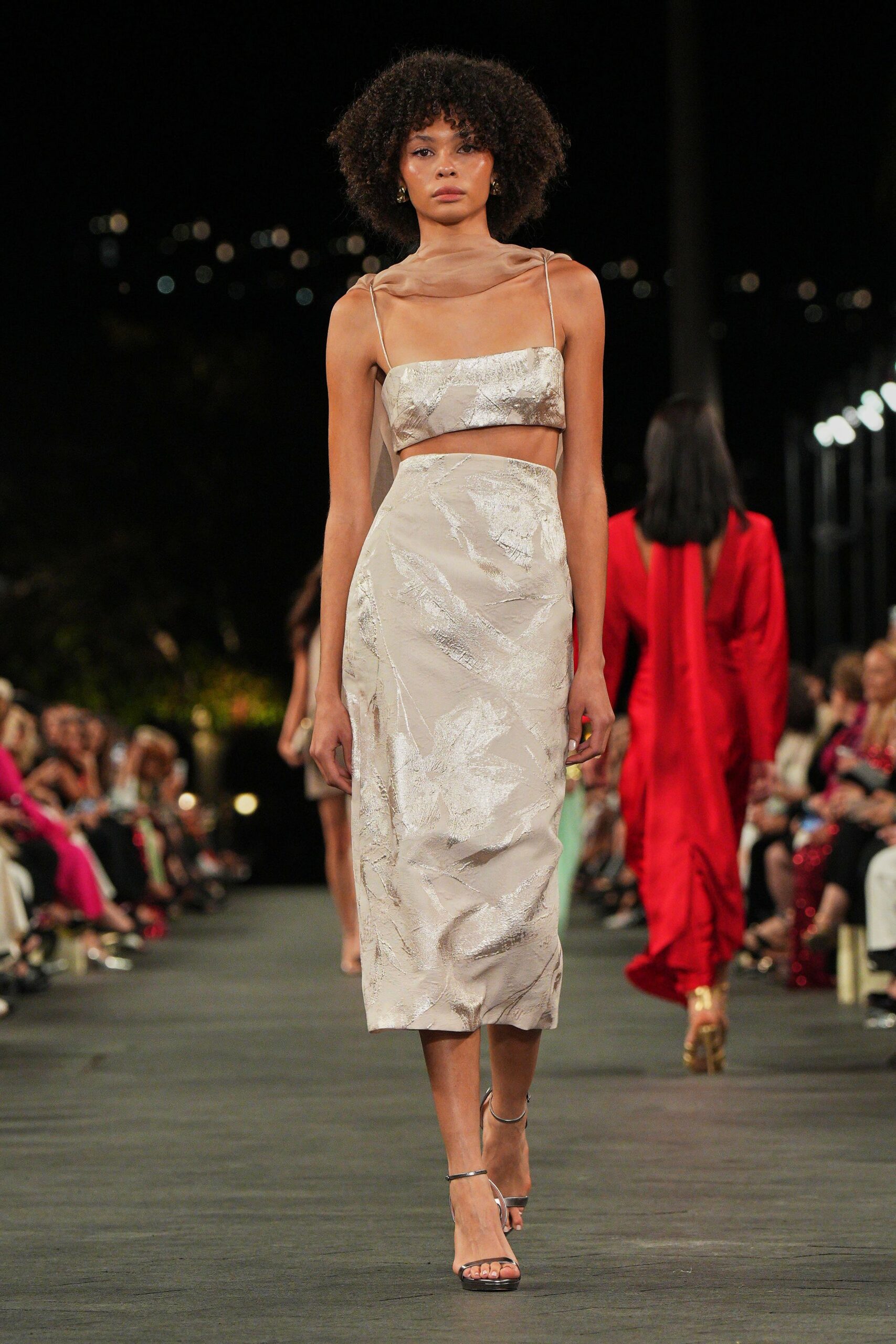 beige silk midi dress
